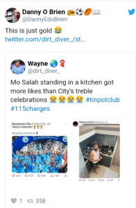 Screenshot 20230624 114038 Fans go Crazy as Mohamed Salah's Kitchen Photo gets More Likes than Manchester City's Treble Winning Tweet