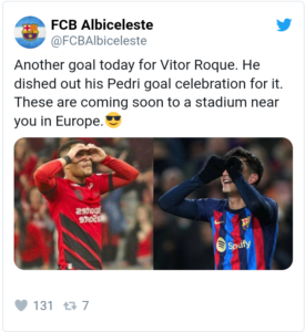 Screenshot 20230717 183053 Vitor Roque Copies Barcelona Star Goal Celebration after Scoring for Athletico Paranaense