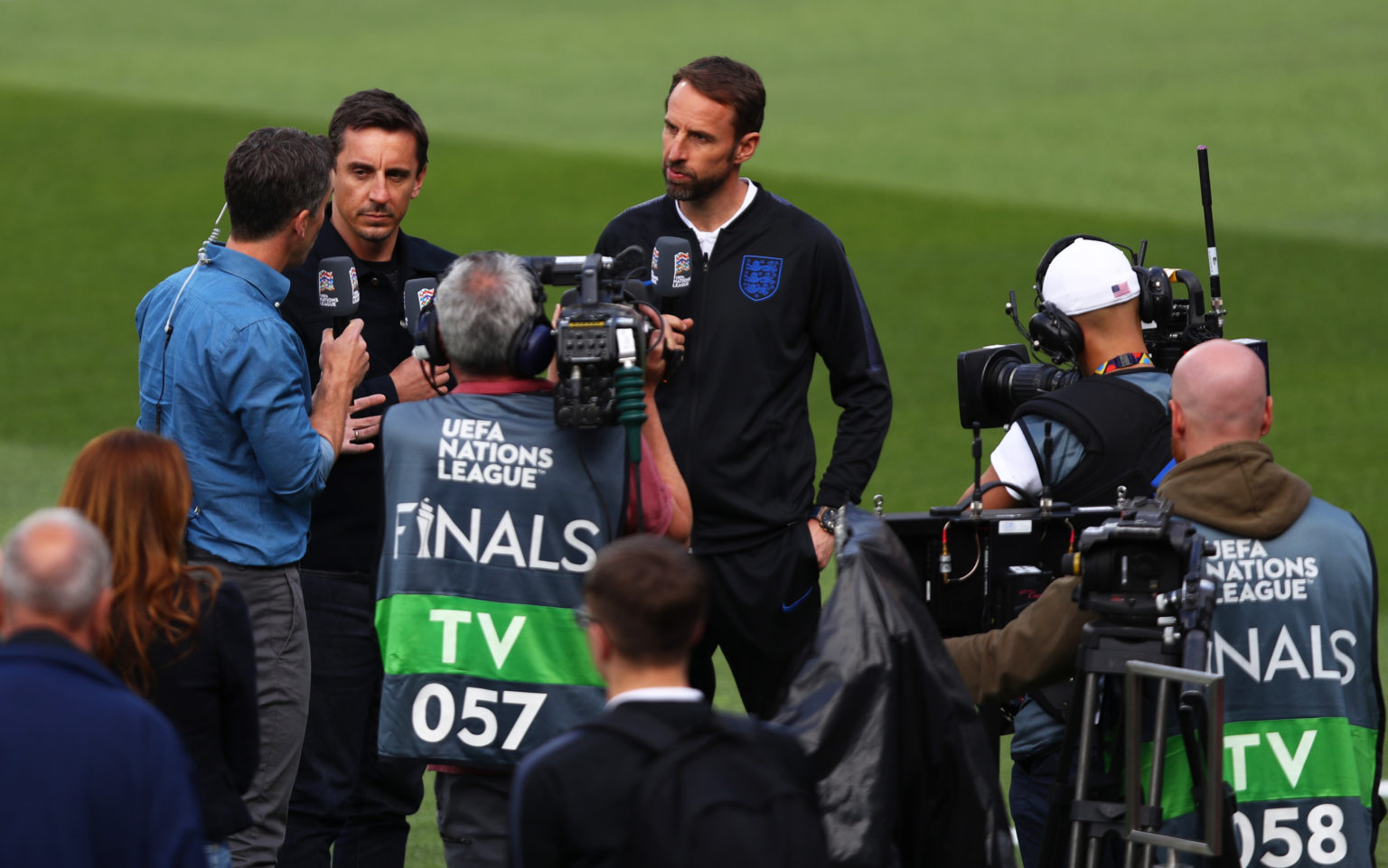 Gareth Southgate manager of England is interviewed during England media access on the eve of their UEFA Nations League match against the Netherland...