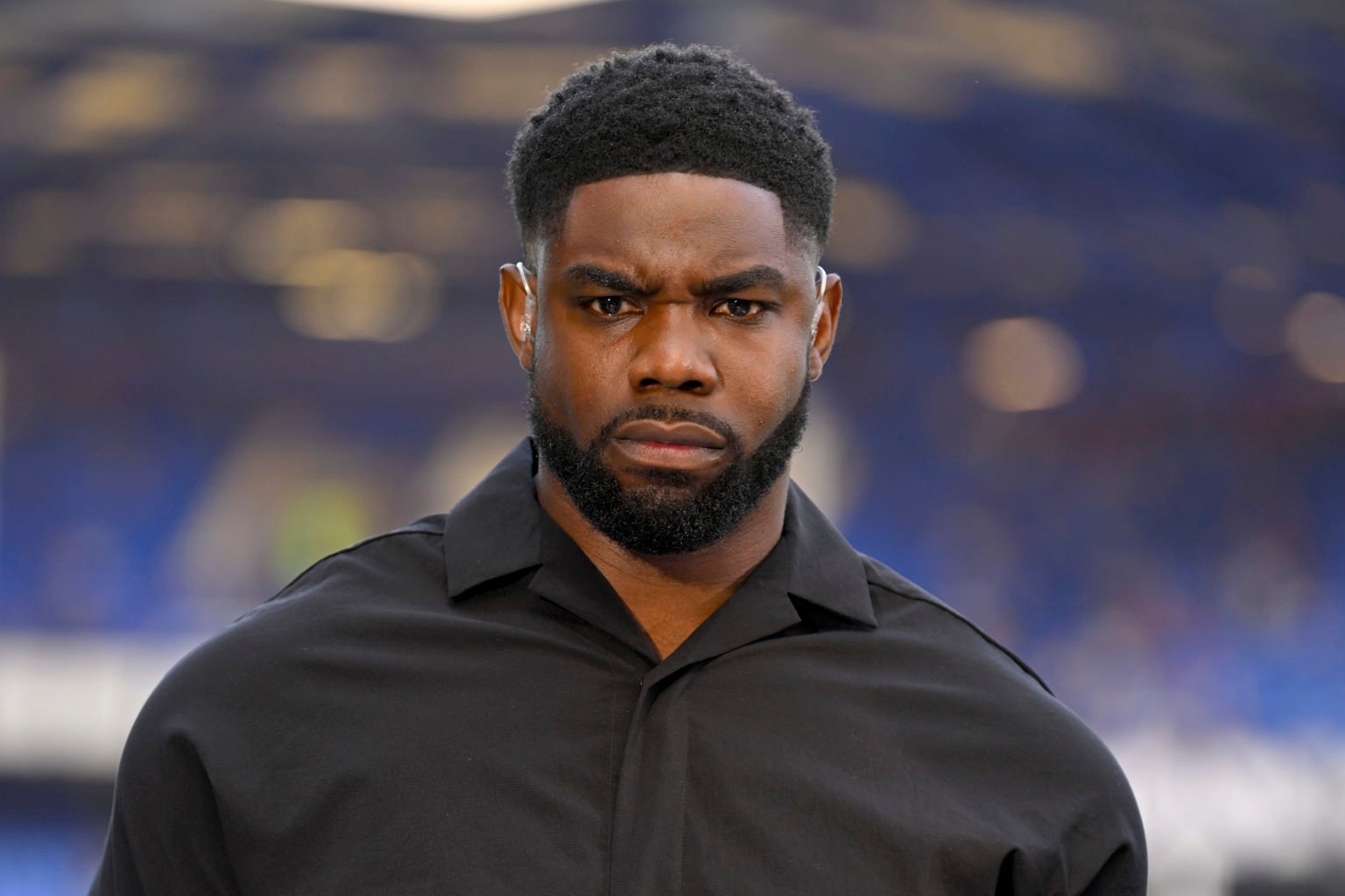 Micah Richards Football TV Pundit before the Premier League match between Everton FC and AFC Bournemouth at Goodison Park on May 28, 2023 in Liverp...