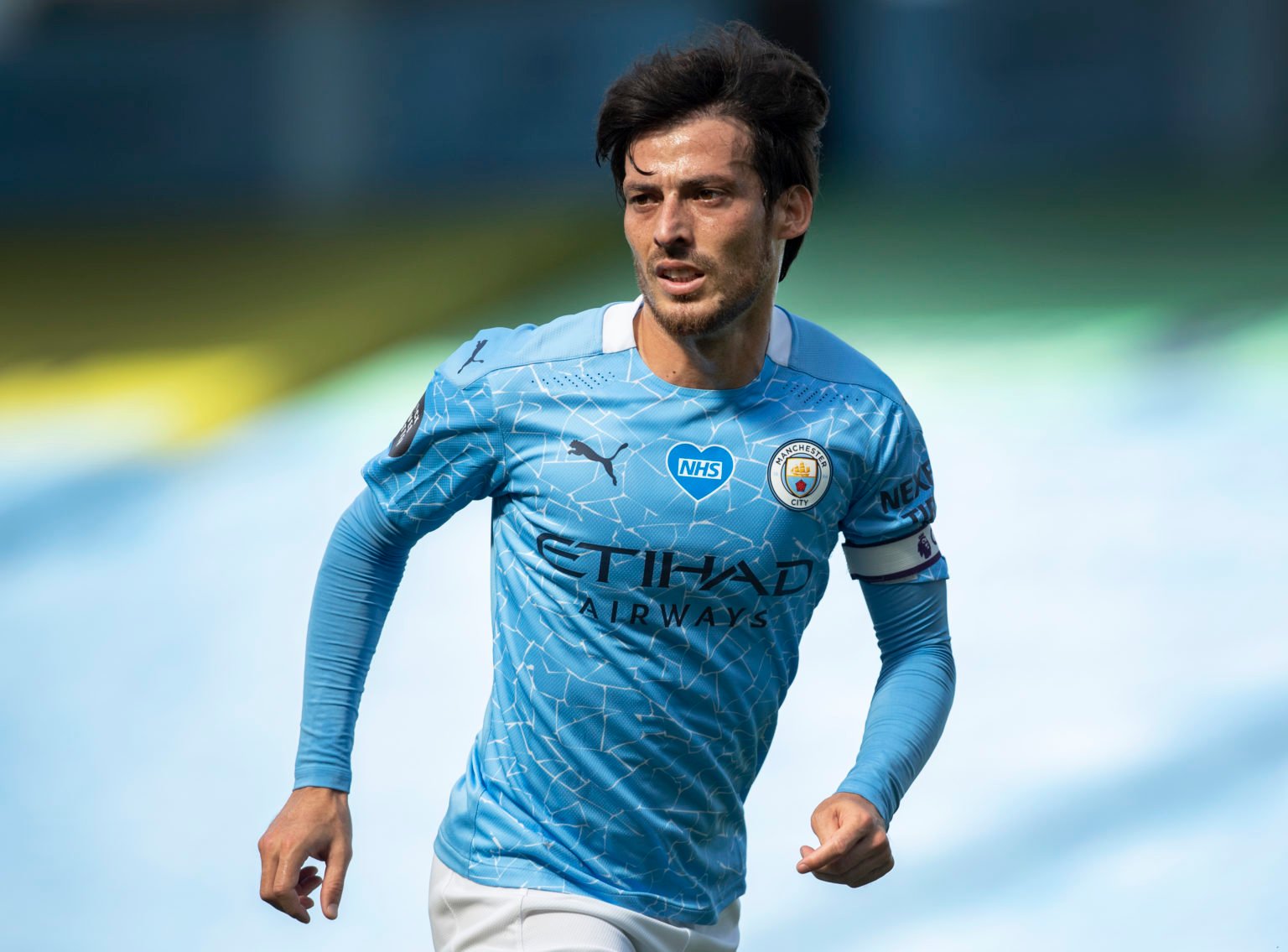 David Silva in action during his last game for Manchester City during the Premier League match between Manchester City and Norwich City at the Etih...