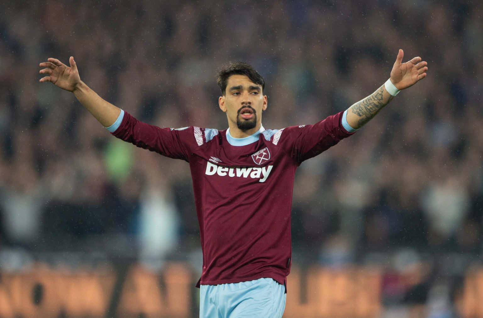 Lucas Paqueta of West Ham United during the Premier League match between West Ham United and Newcastle United at London Stadium on April 05, 2023 i...