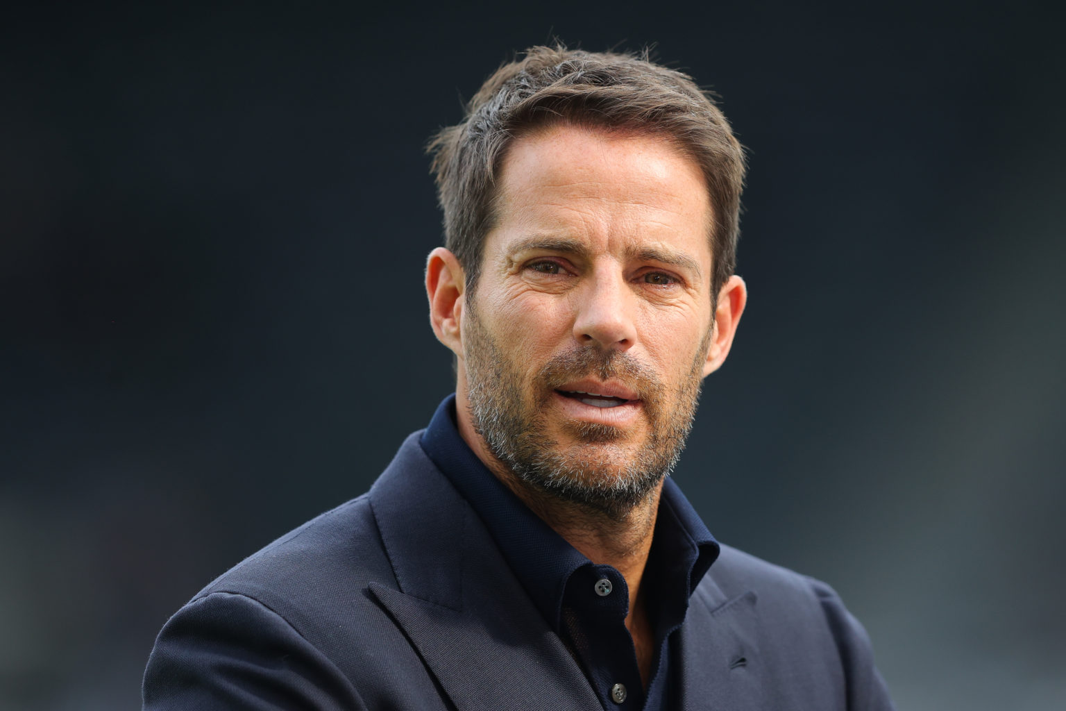 Sky Sports pundit Jamie Redknapp during the Premier League match between Newcastle United and Aston Villa at St. James Park on August 12, 2023 in N...