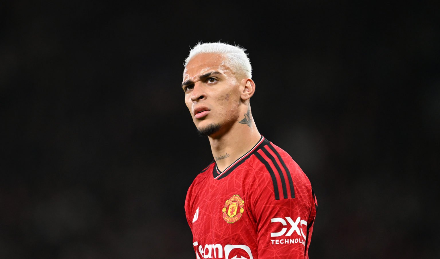 Manchester United player Antony in action during the Premier League match between Manchester United and Wolverhampton Wanderers at Old Trafford on ...