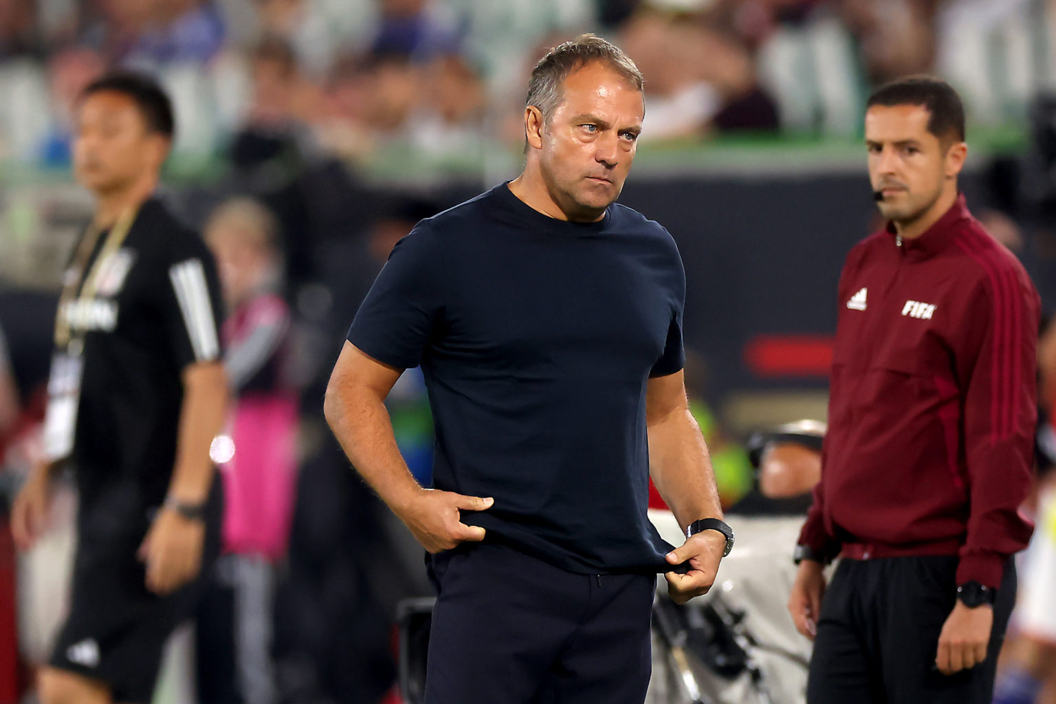 Hansi Flick, Head Coach of Germany reacts during the international friendly match between Germany and Japan at Volkswagen Arena on September 09, 20...