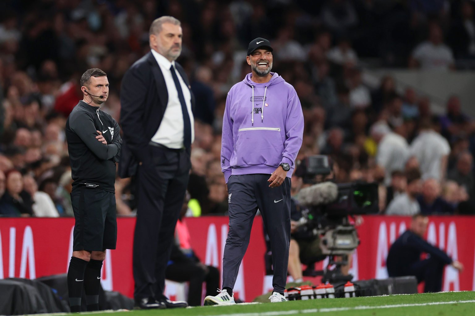 Juergen Klopp, Manager of Liverpool, reacts during the Premier League match between Tottenham Hotspur and Liverpool FC at Tottenham Hotspur Stadium...