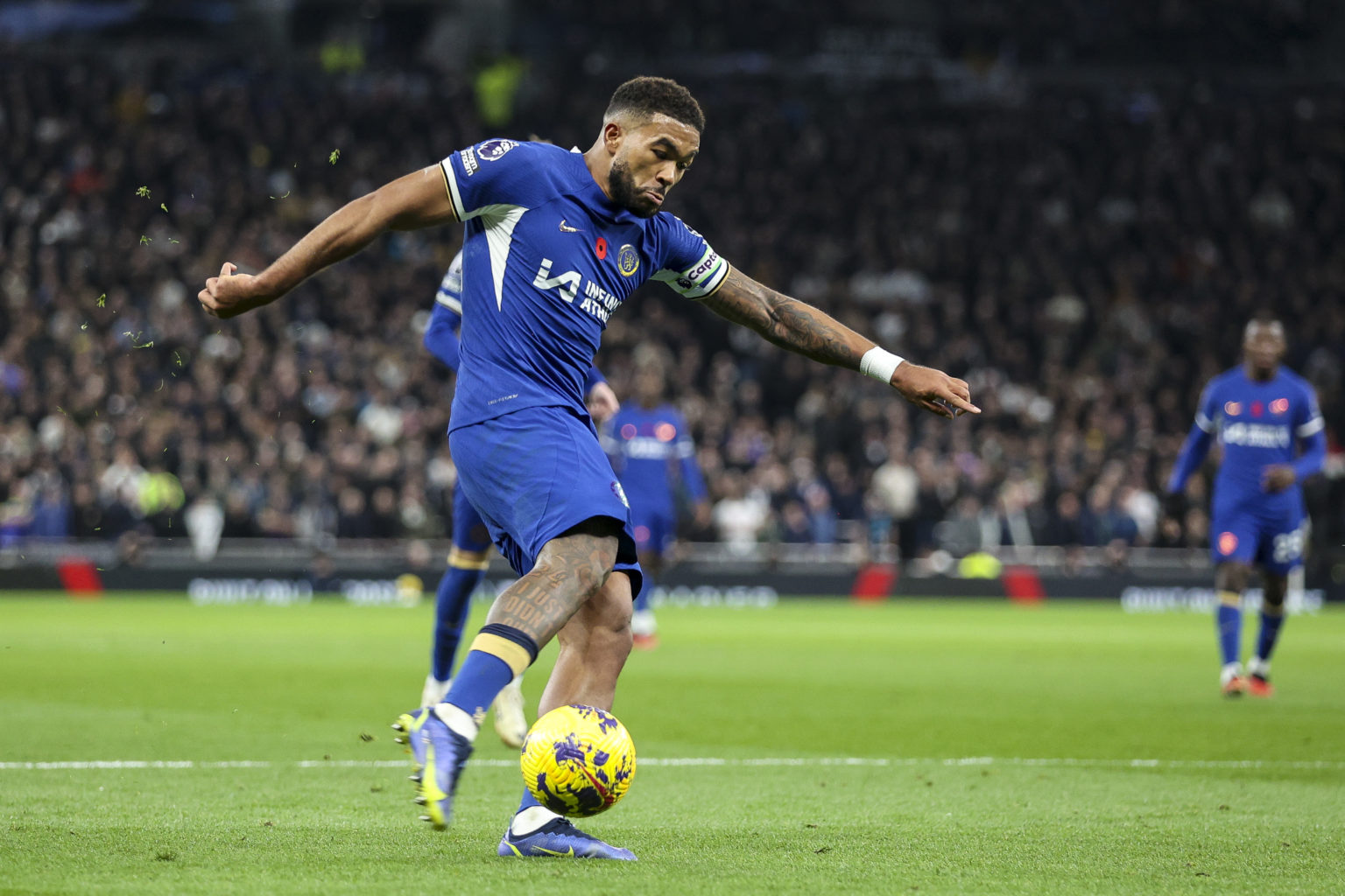 Reece James of Chelsea during the Premier League match between Tottenham Hotspur and Chelsea FC at Tottenham Hotspur Stadium on November 06, 2023 i...