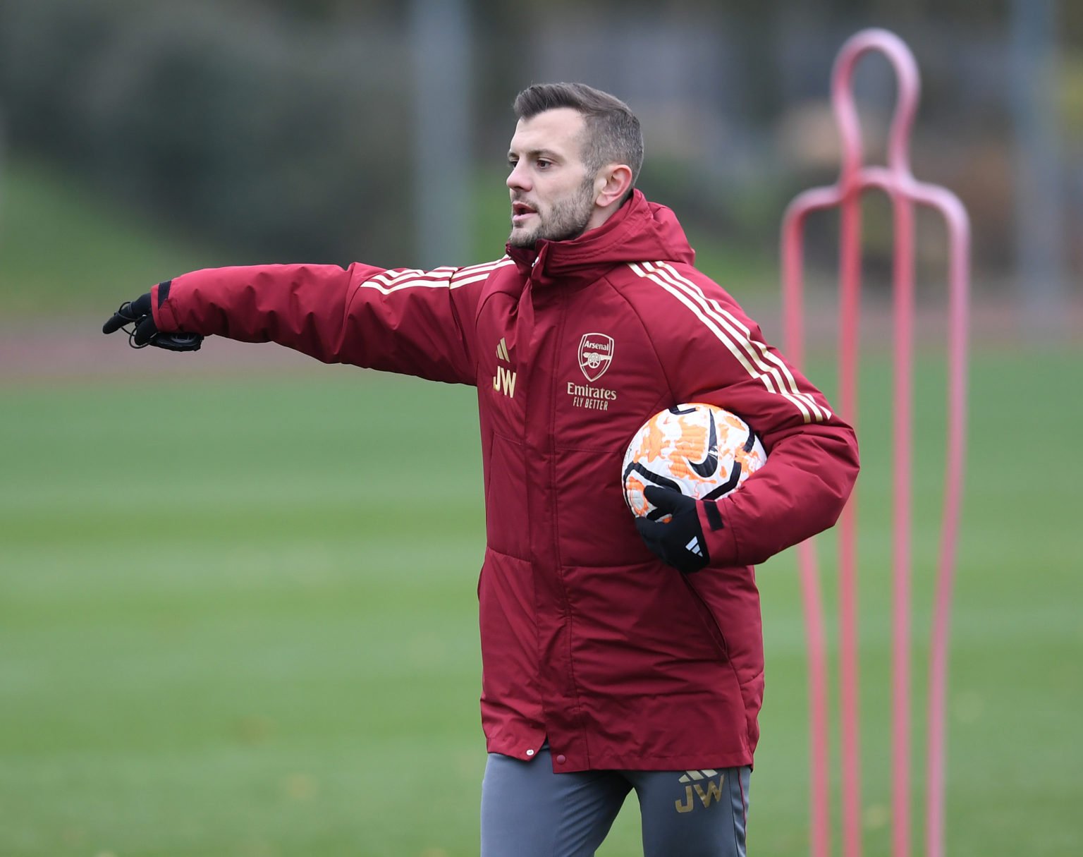 Jack Wilshere the Arsenal U18 Head Coach during the Arsenal U18 training session at London Colney on December 07, 2023 in St Albans, England.