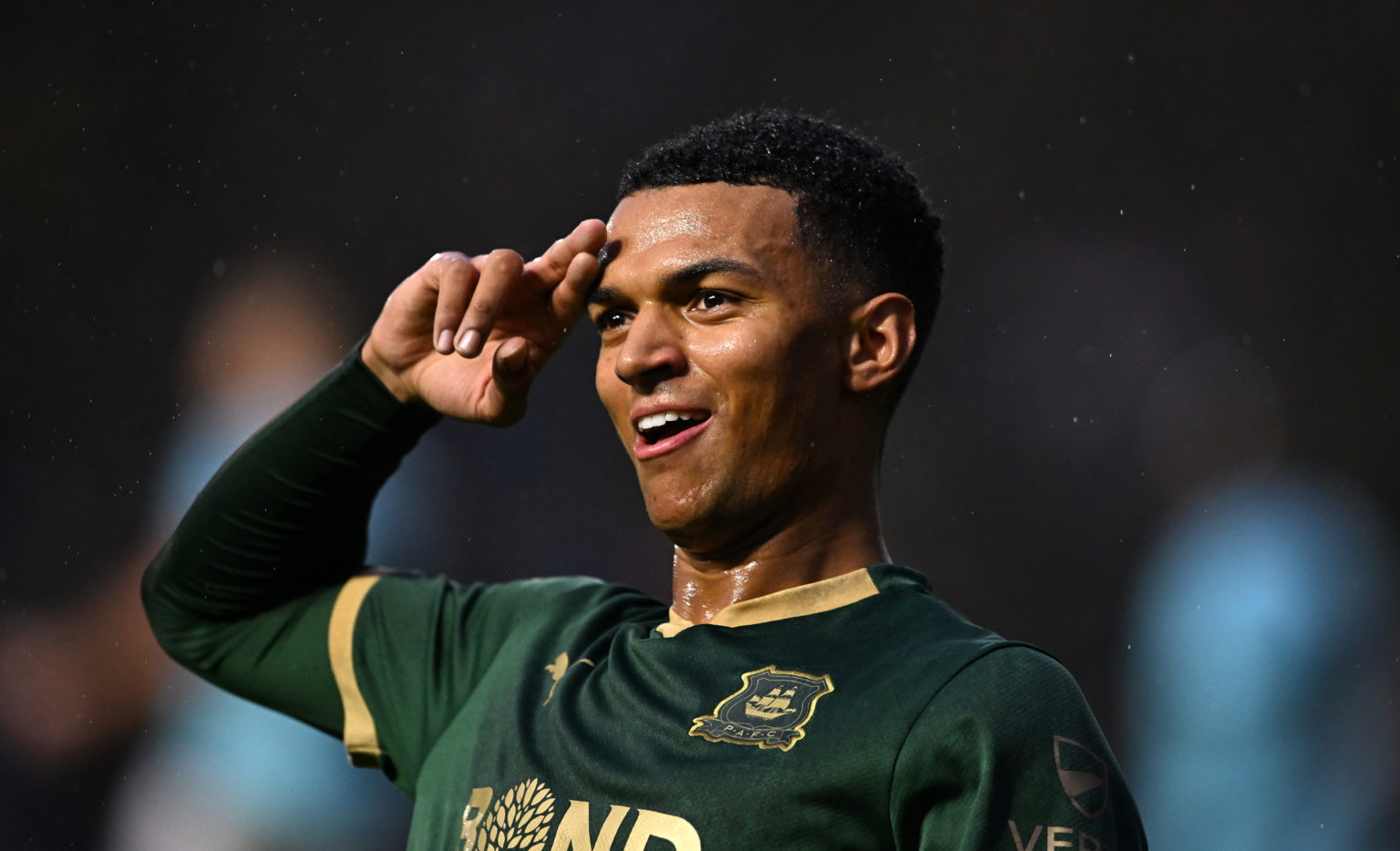 Morgan Whittaker of Plymouth Argyle celebrates after scoring their sides second goal during the Sky Bet Championship match between Plymouth Argyle ...