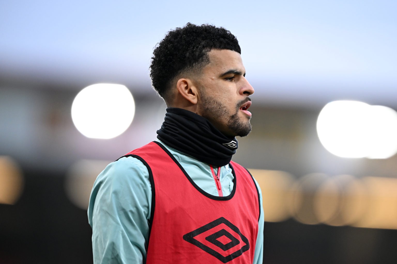 Dominic Solanke of AFC Bournemouth looks on prior to the Premier League match between AFC Bournemouth and Liverpool FC at Vitality Stadium on Janua...