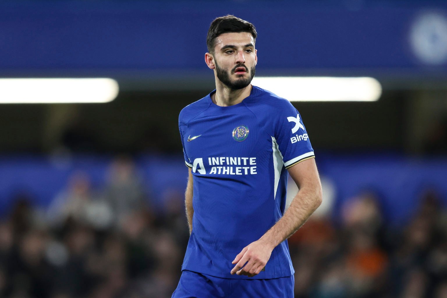 Armando Broja of Chelsea during the Emirates FA Cup Fourth Round match between Chelsea and Aston Villa at Stamford Bridge on January 26, 2024 in Lo...