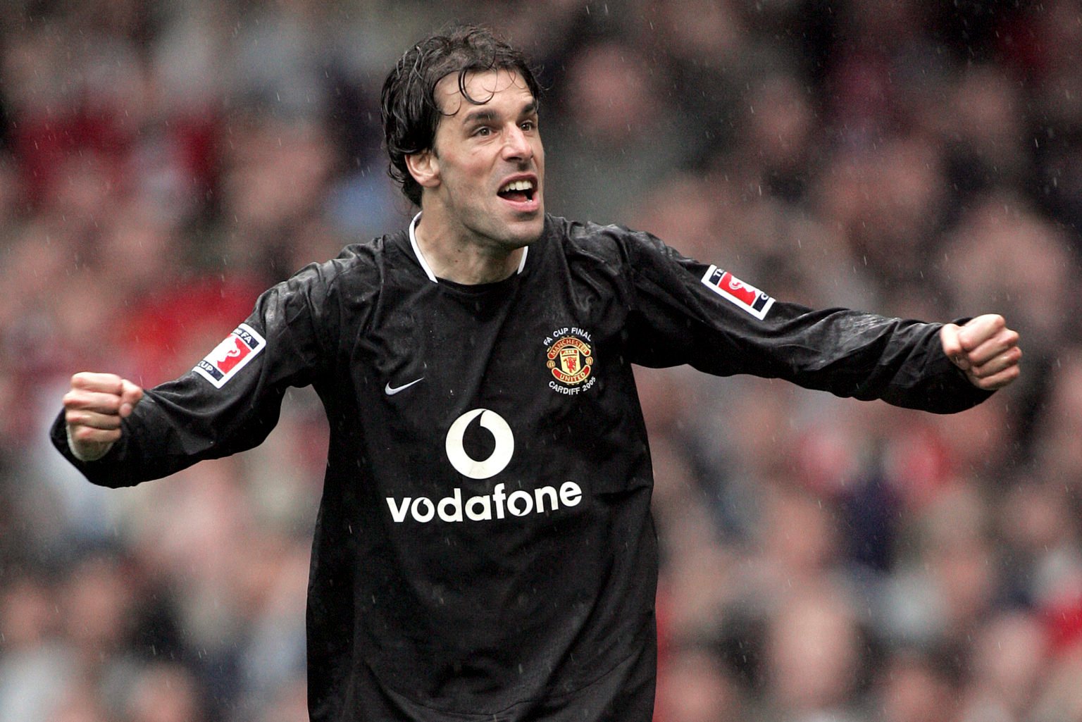 Ruud Van Nistelrooy of Manchester United celebrates his penalty during the FA Cup Final match between Arsenal and Manchester United at Millennium S...