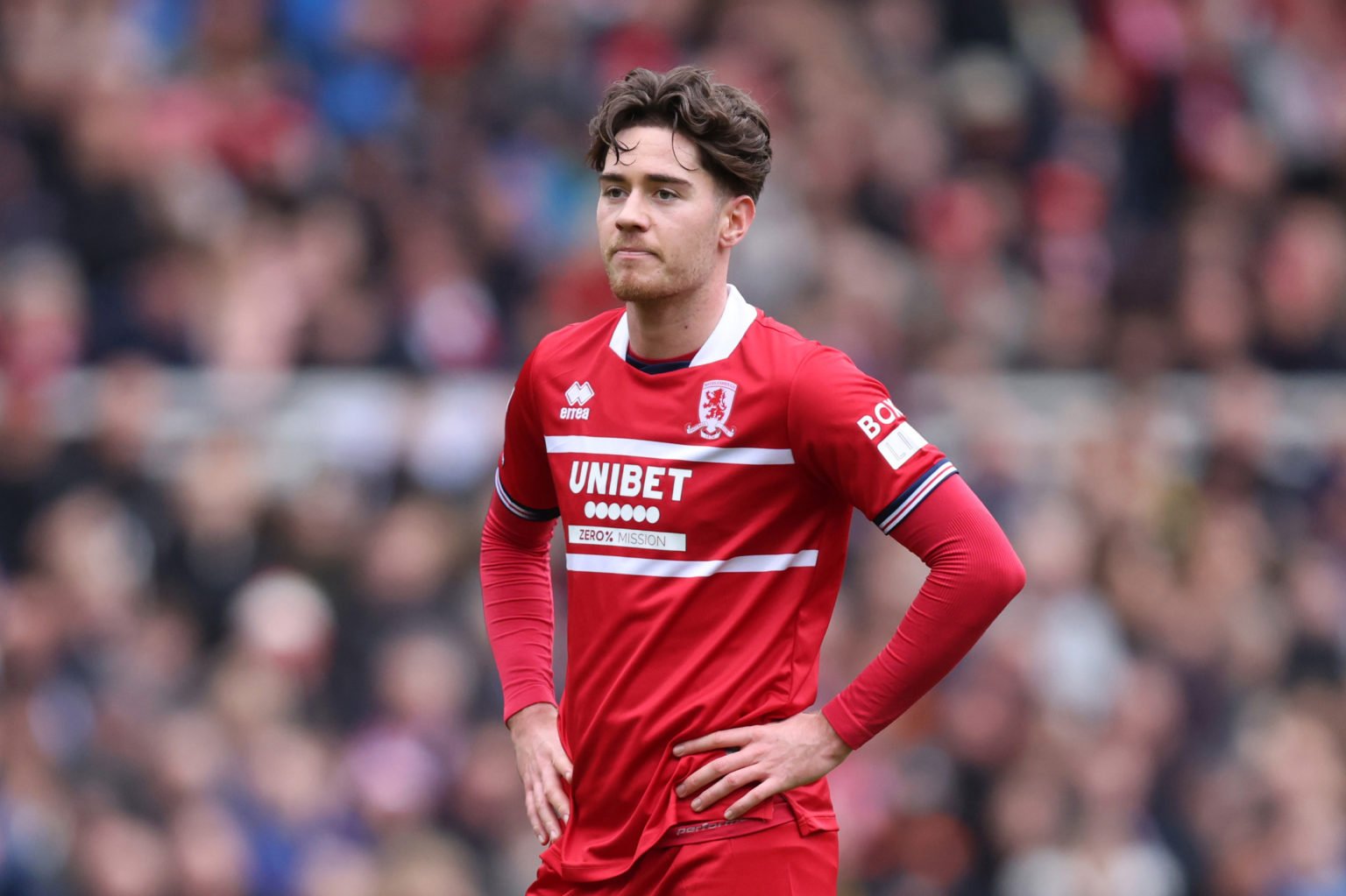 Hayden Hackney of Middlesbrough looks on during the Sky Bet Championship match between Middlesbrough and Sunderland at Riverside Stadium on Februar...