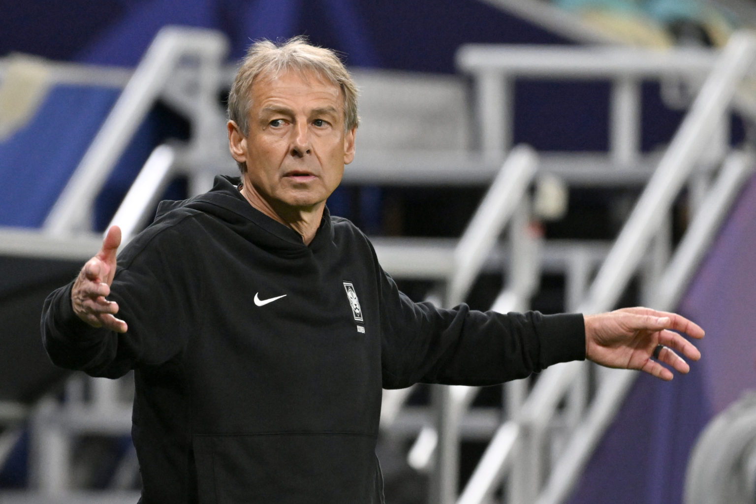 Jurgen Klinsmann, head coach of South Korea during Asian Cup semi final match between Jordan and South Korea at Ahmad Bin Ali Stadium on February 0...