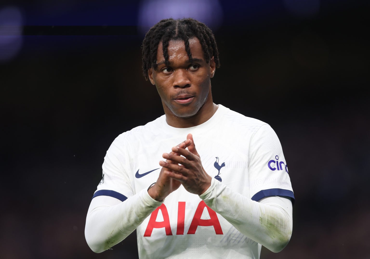 Tottenham Hotspur's Destiny Udogie during the Premier League match between Tottenham Hotspur and Brighton & Hove Albion at Tottenham Hotspur St...