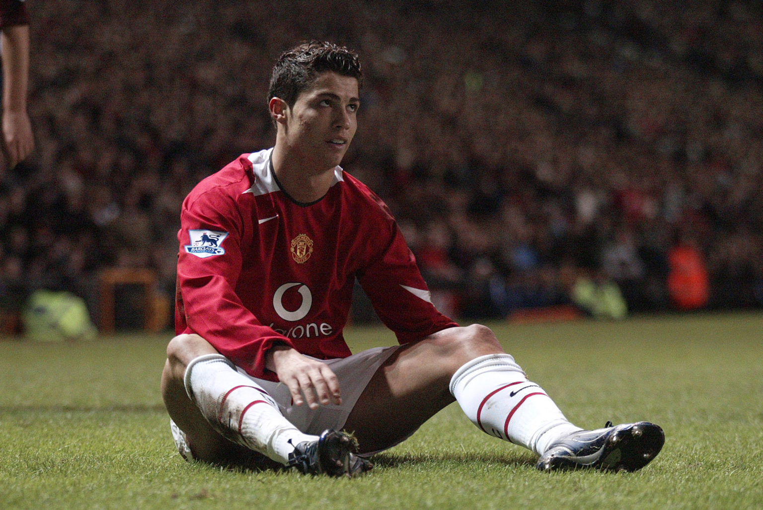 Cristiano Ronaldo of Manchester United is injured during the FA Cup 4th Round match between Manchester United and Middlesbrough at Old Trafford on ...