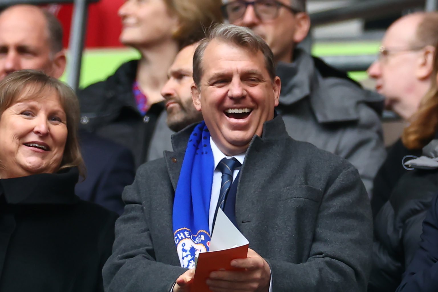 Chelsea Owner Todd Boehly reacts prior to the Carabao Cup Final match between Chelsea and Liverpool at Wembley Stadium on February 25, 2024 in Lond...