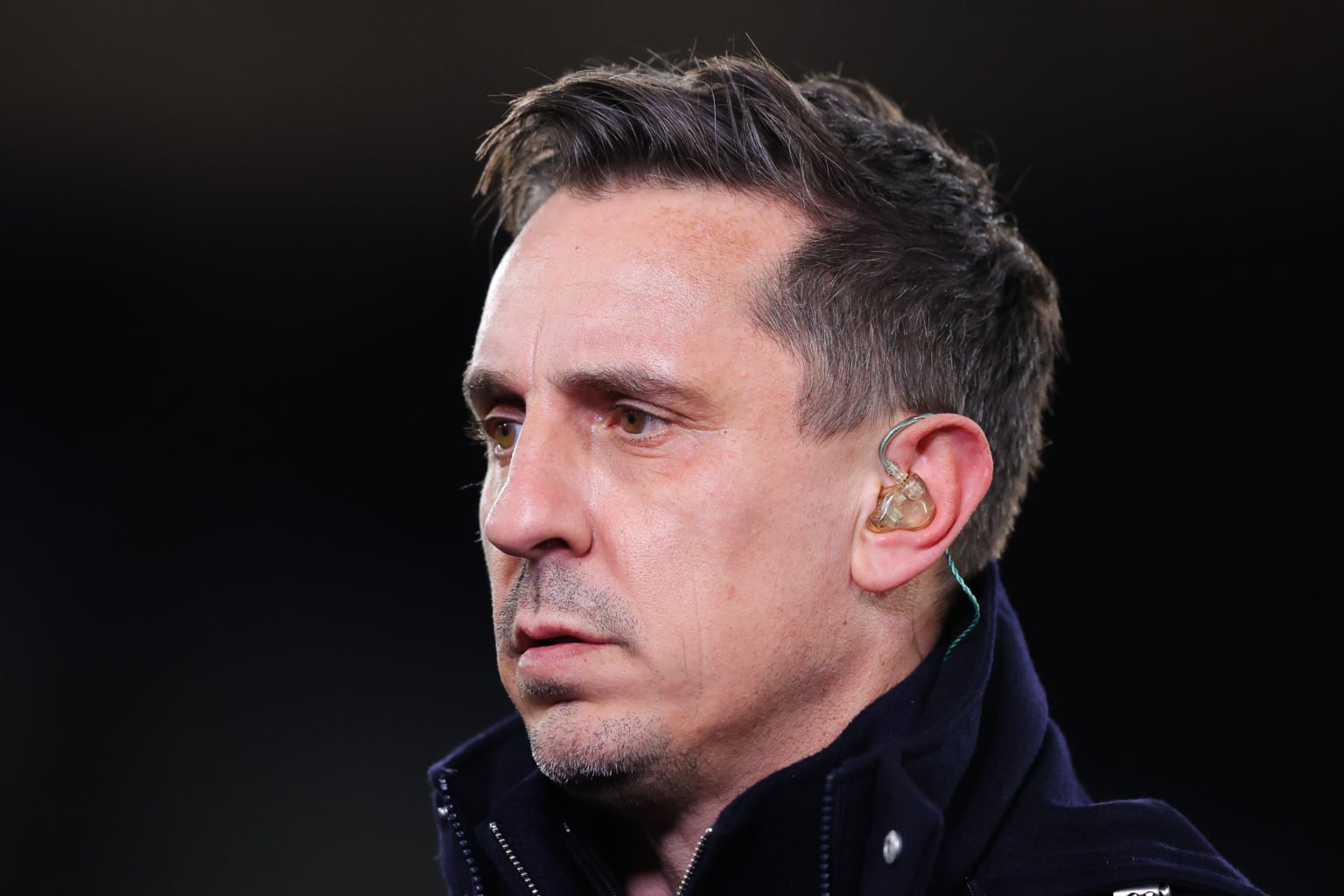 Sky Sports pundit Gary Neville prior to the Premier League match between West Ham United and Brentford FC at London Stadium on February 26, 2024 in...