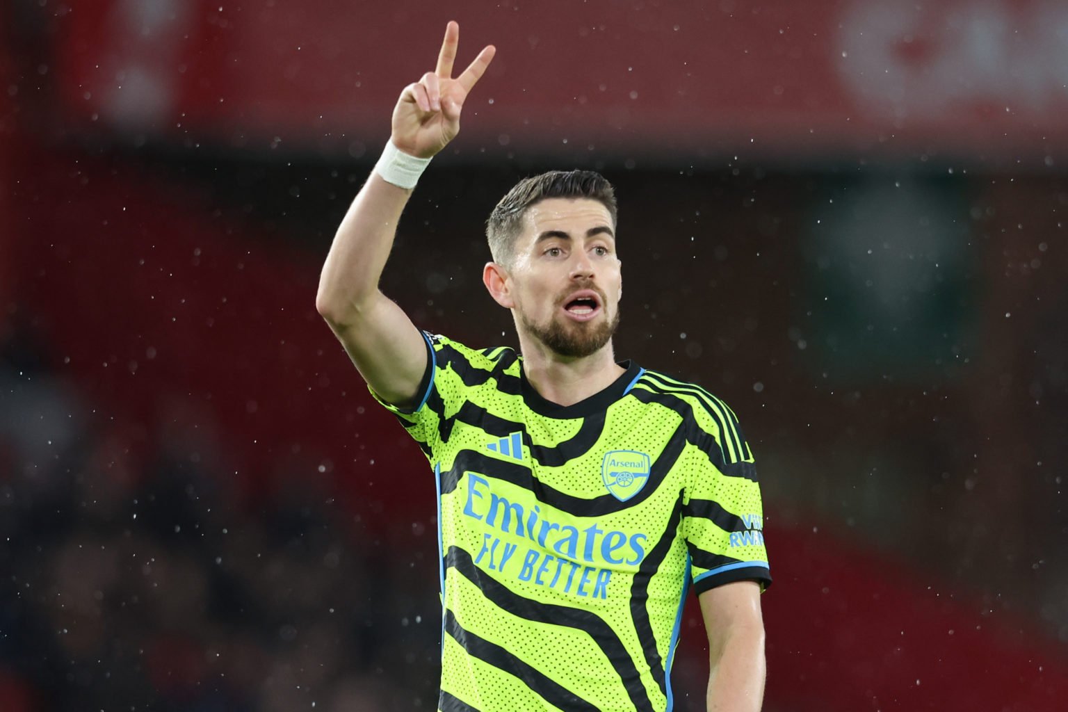 Jorginho of Arsenal gestures during the Premier League match between Sheffield United and Arsenal FC at Bramall Lane on March 4, 2024 in Sheffield,...