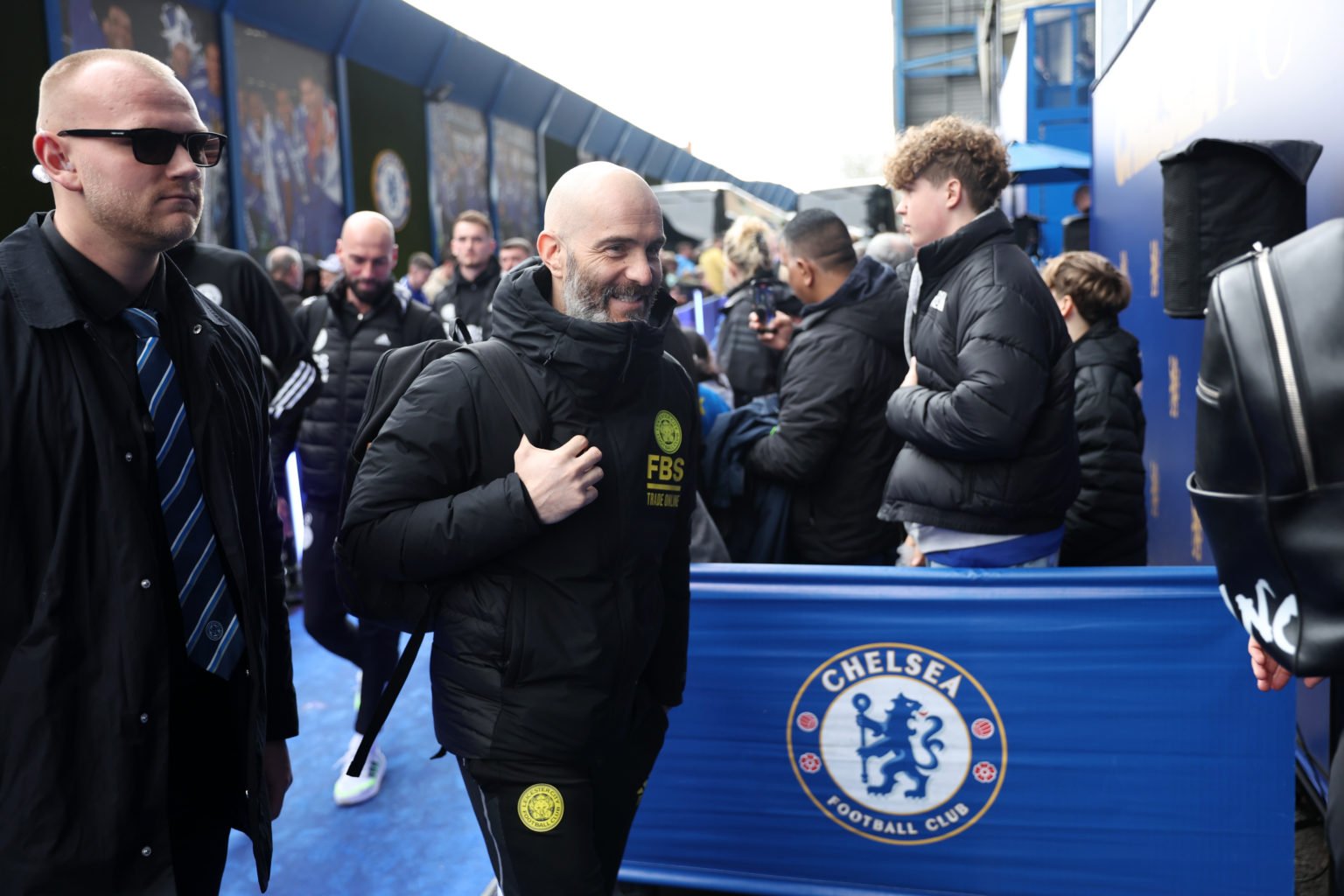 Leicester City Manager Enzo Maresca arrives ahead of the Emirates FA Cup Quarter Final match between Chelsea and Leicester City at Stamford Bridge ...