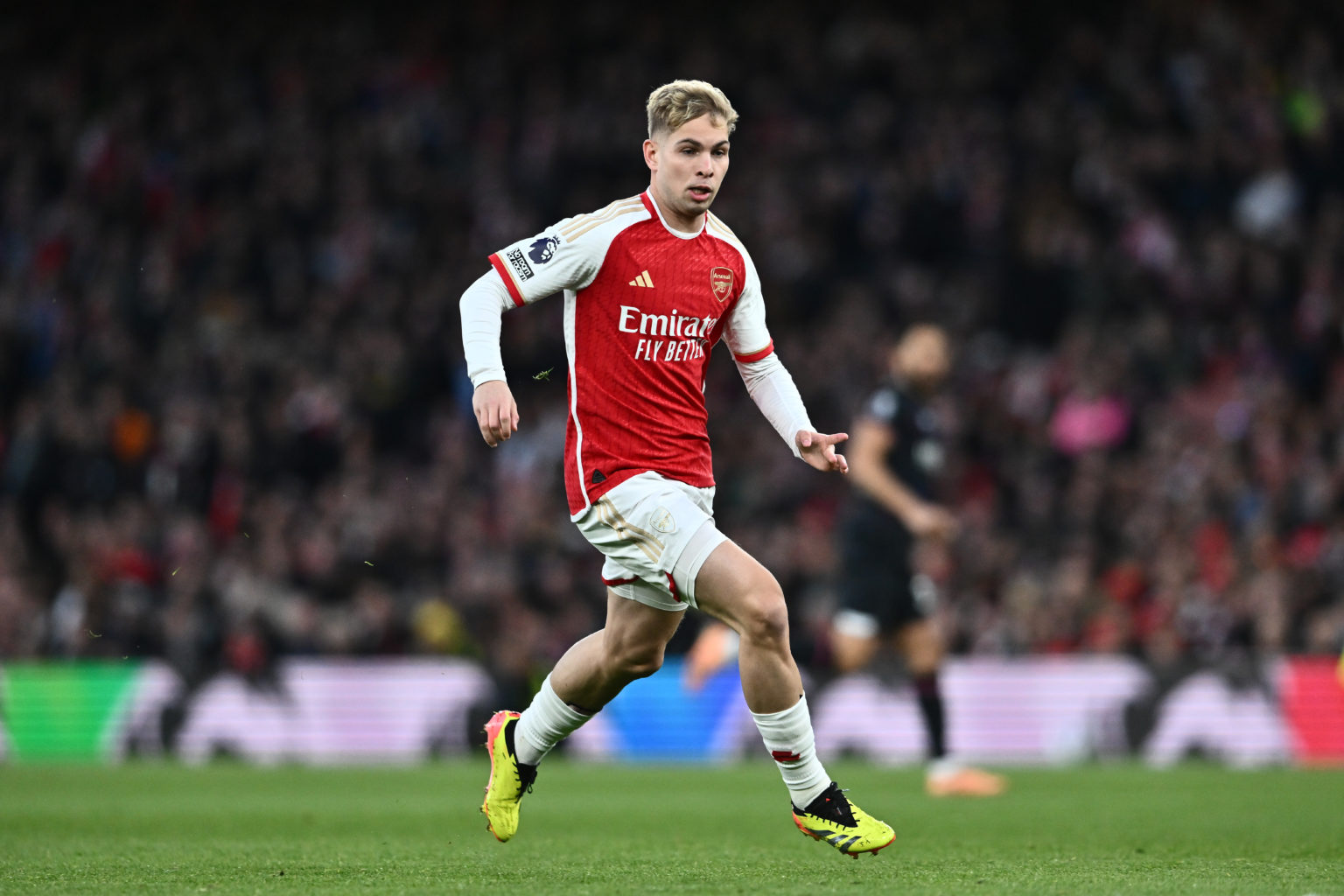 Emile Smith Rowe of Arsenal FC during the Premier League match between Arsenal FC and Luton Town at Emirates Stadium on April 3, 2024 in London, En...