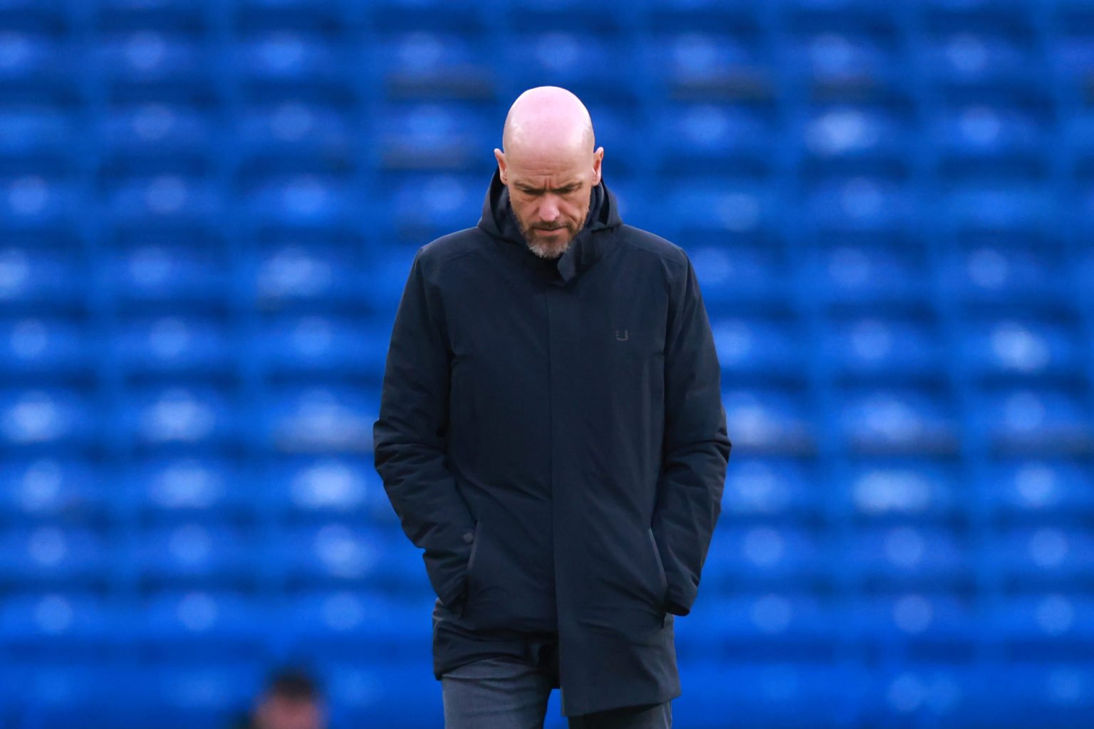 Erik ten Hag Manager/Head Coach of Manchester United prior to the Premier League match between Chelsea FC and Manchester United at Stamford Bridge ...