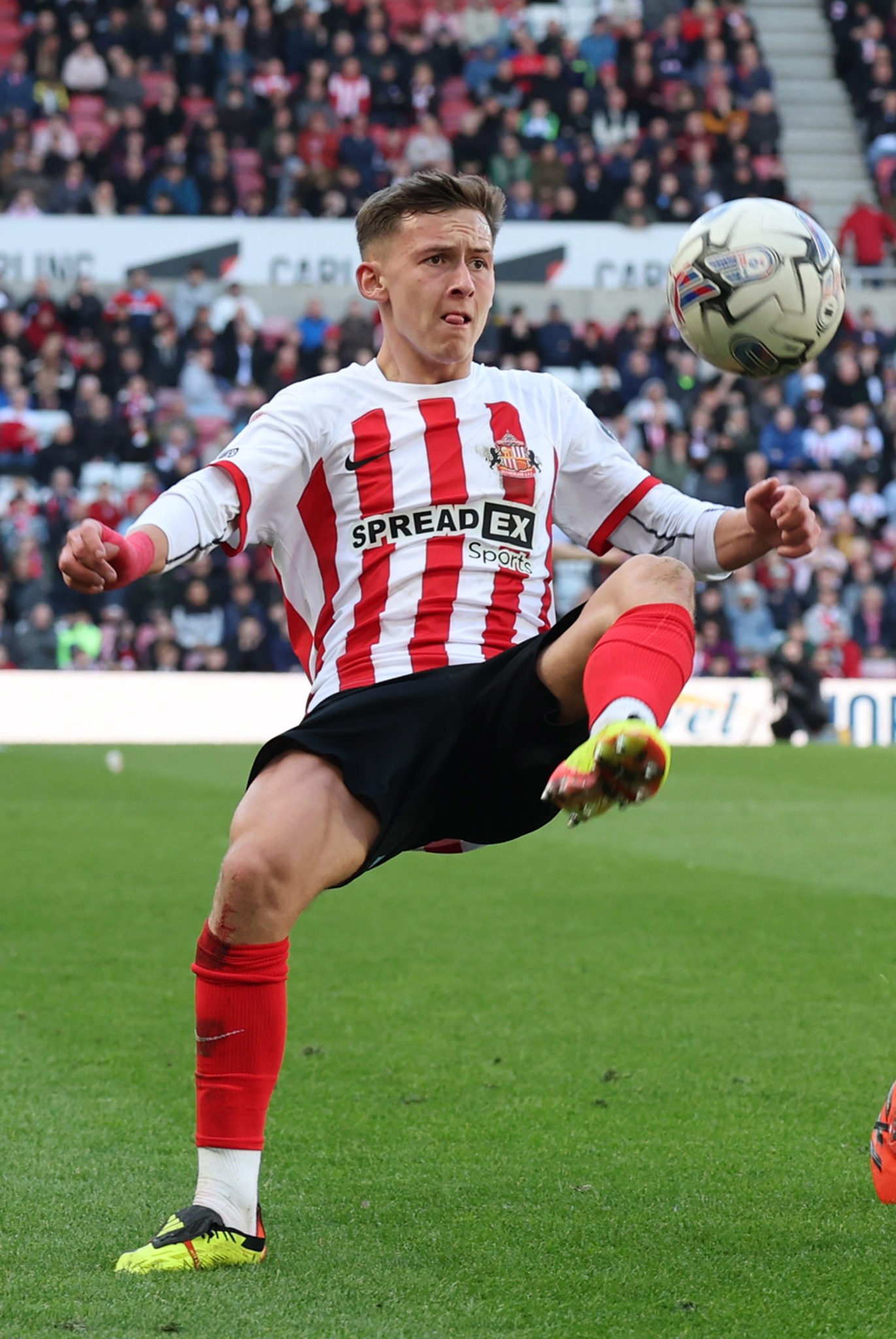 Chris Rigg of Sunderland runs with the ball during the Sky Bet Championship match between Sunderland and Bristol City at Stadium of Light on April ...