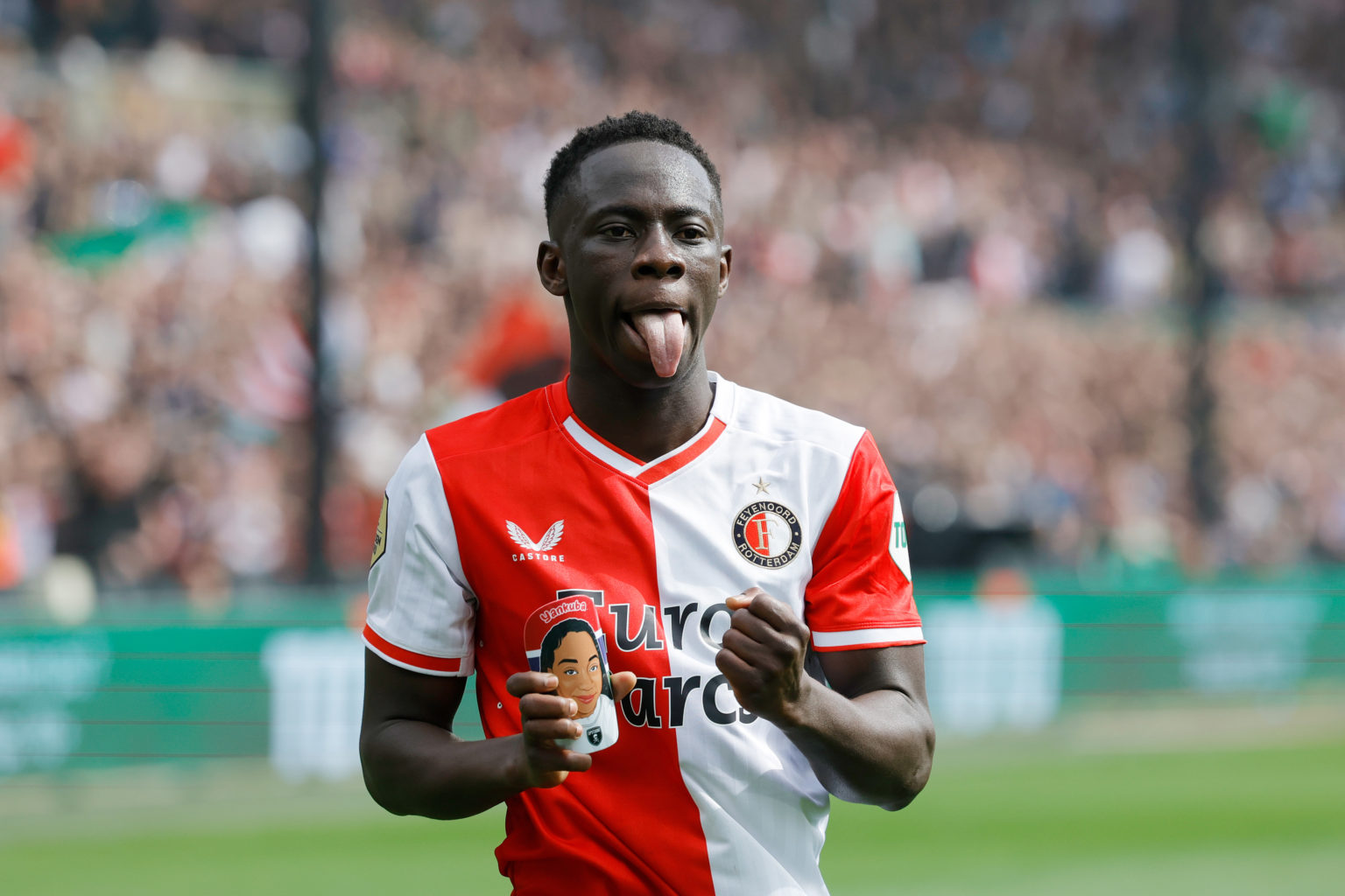 Yankuba Minteh of Feyenoord celebrates 2-0  during the Dutch Eredivisie  match between Feyenoord v Ajax at the Stadium Feijenoord on April 7, 2024 ...