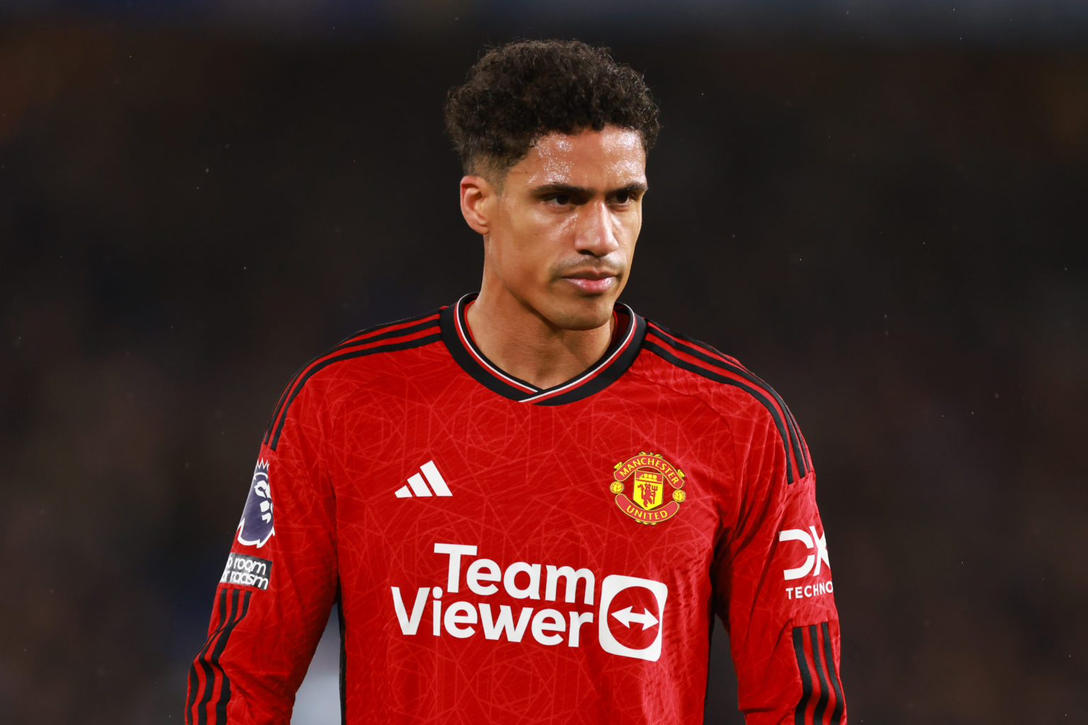 Raphael Varane of Manchester United during the Premier League match between Chelsea FC and Manchester United at Stamford Bridge on April 04, 2024 i...