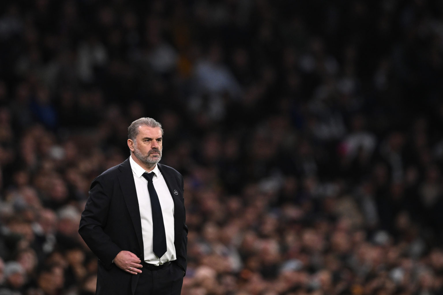 Tottenham manager Ange Postecoglou looks on during the Premier League match between Tottenham Hotspur and Nottingham Forest at Tottenham Hotspur St...