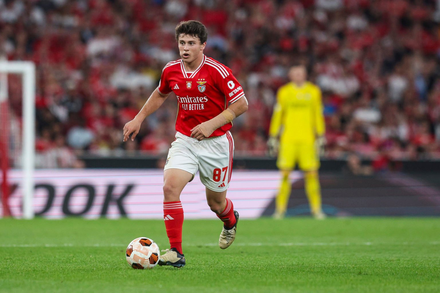 Joao Neves of SL Benfica during the UEFA Europa League 2023/24 Quarter-Final first leg match between SL Benfica and Olympique Marseille at Estadio ...