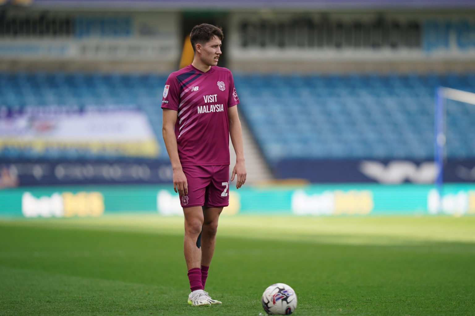 Rubin Colwill of Cardiff City standing over a freekick during the Sky Bet Championship match between Millwall and Cardiff City at The Den on April ...