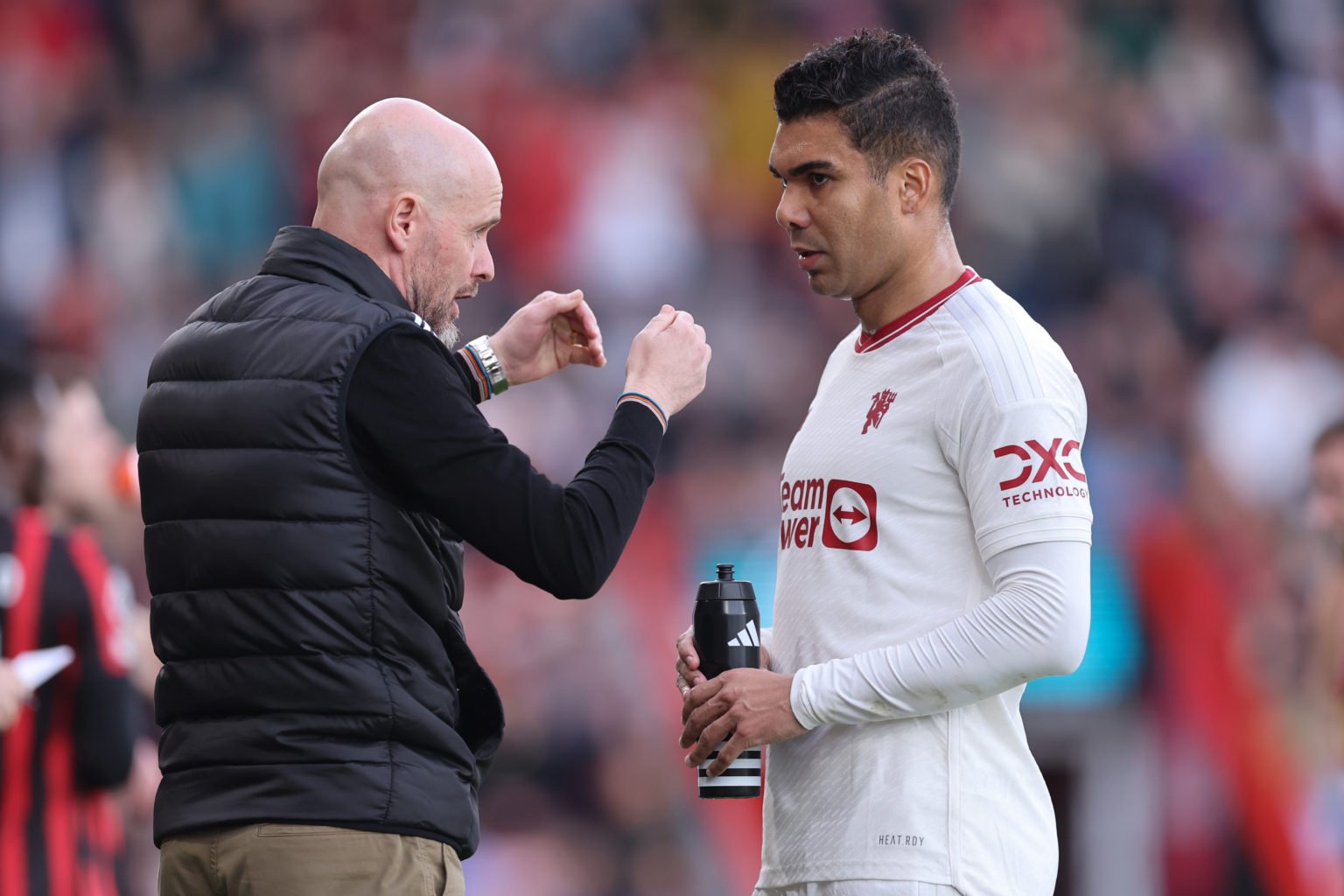 Erik ten Hag the head coach / manager of Manchester United and Casemiro during the Premier League match between AFC Bournemouth and Manchester Unit...