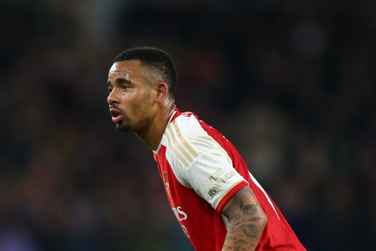 Gabriel Jesus of Arsenal during the Premier League match between Wolverhampton Wanderers and Arsenal FC at Molineux on April 20, 2024 in Wolverhamp...