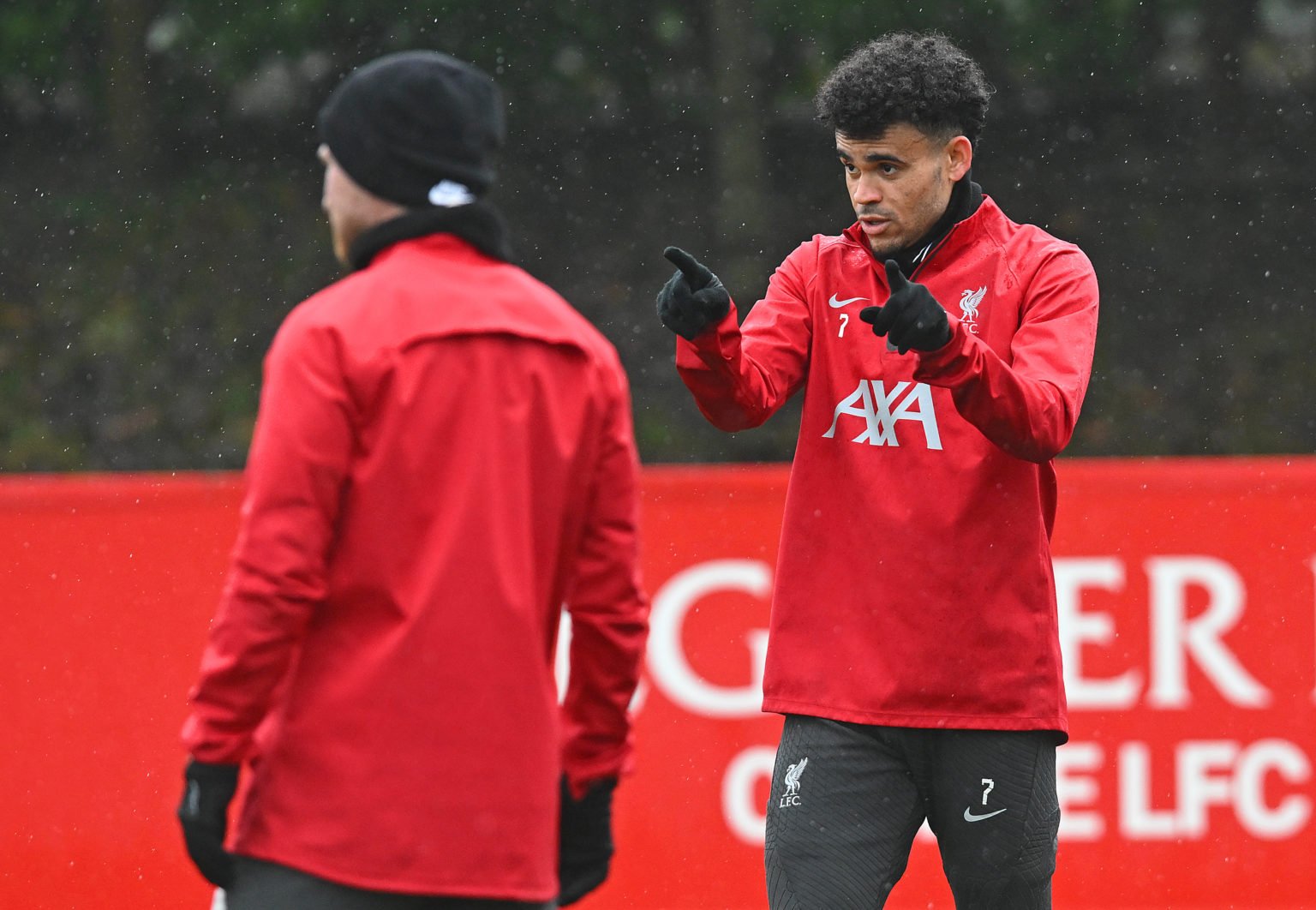 (THE SUN OUT. THE SUN ON SUNDAY OUT) Luis Diaz of Liverpool during a training session at AXA Training Centre on April 09, 2024 in Kirkby, England.