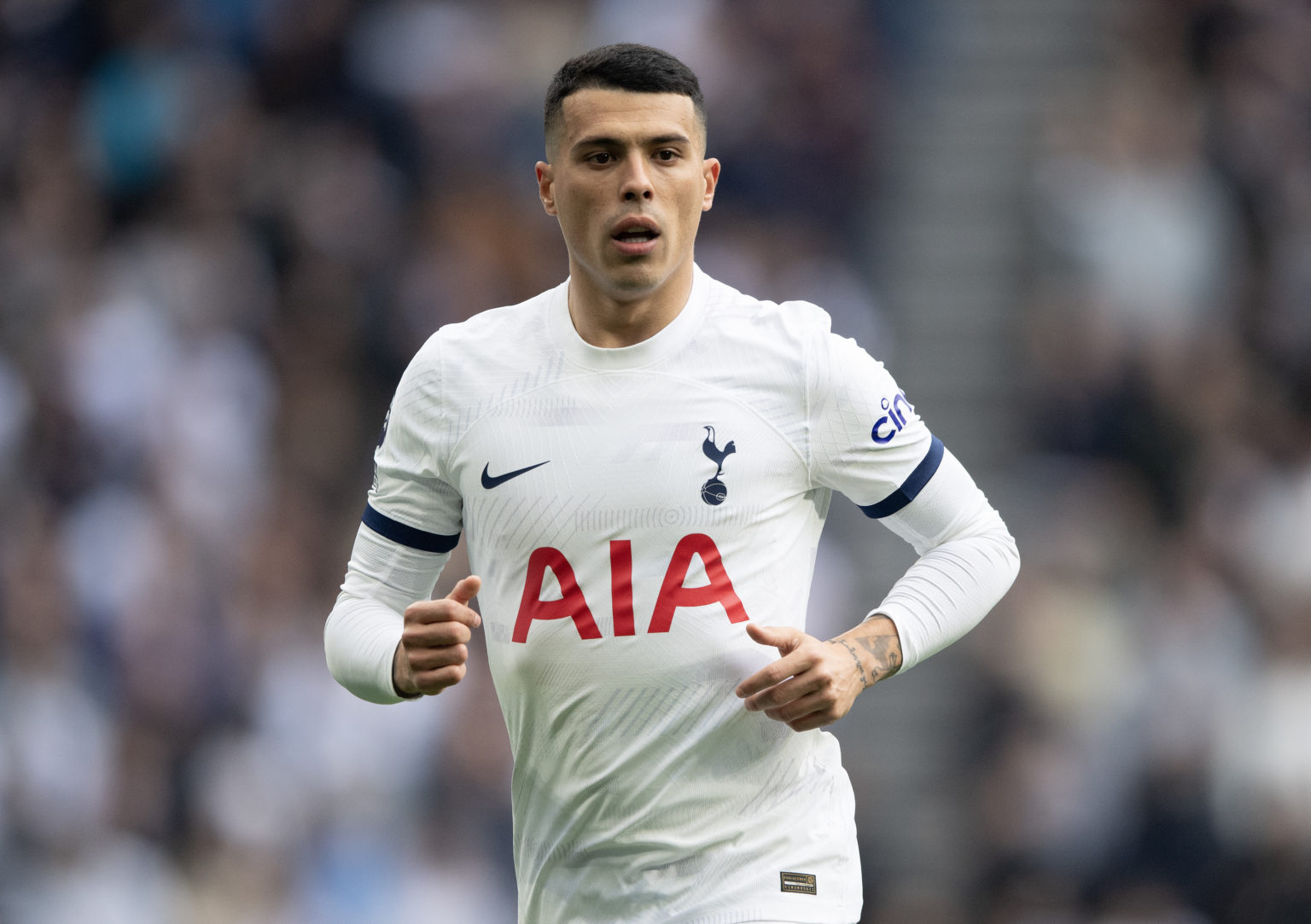 Pedro Porro of Tottenham Hotspur during the Premier League match between Tottenham Hotspur and Nottingham Forest at Tottenham Hotspur Stadium on Ap...