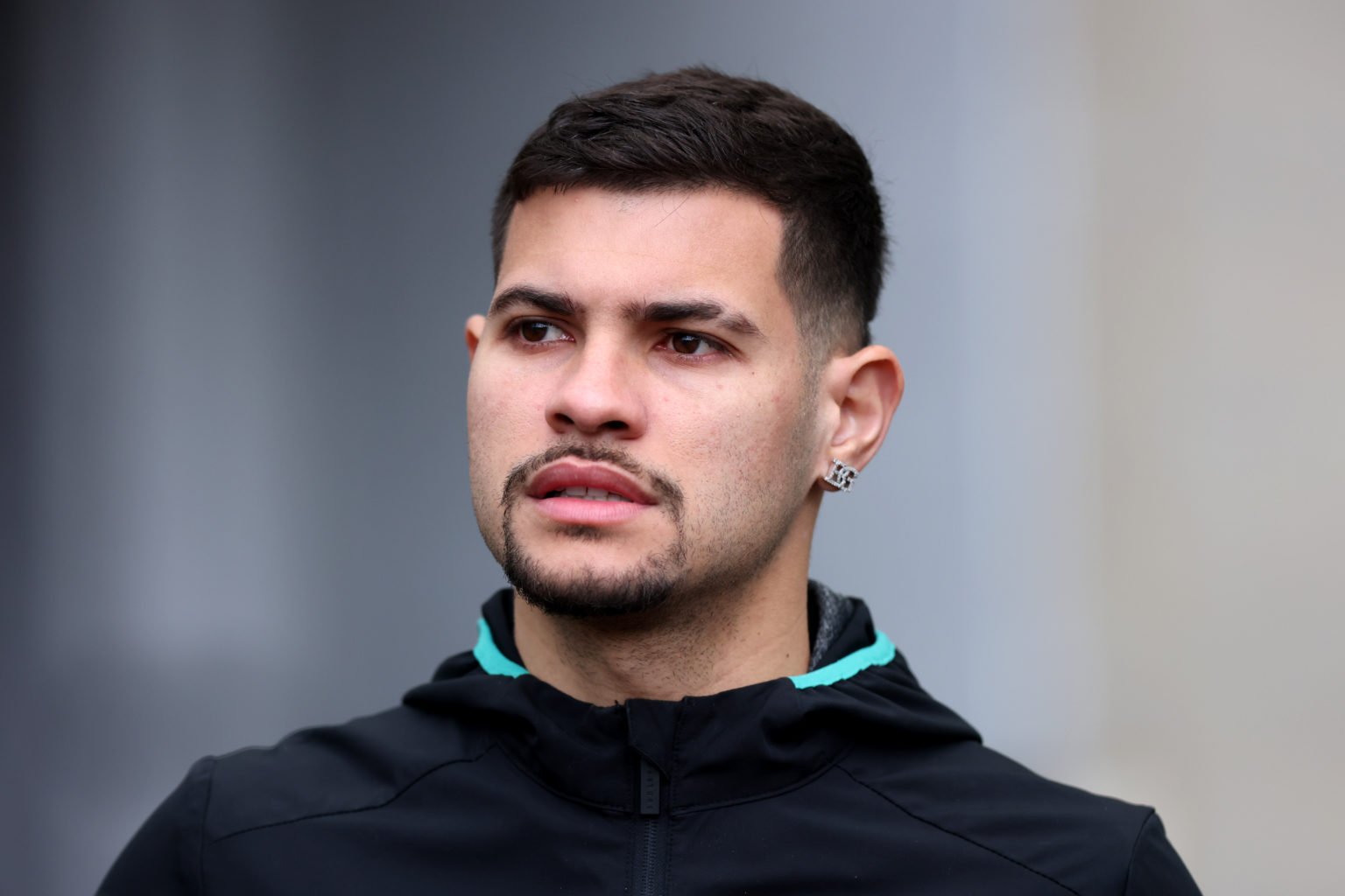 Bruno Guimaraes of Newcastle United arrives at the stadium prior to the Premier League match between Newcastle United and Tottenham Hotspur at St. ...