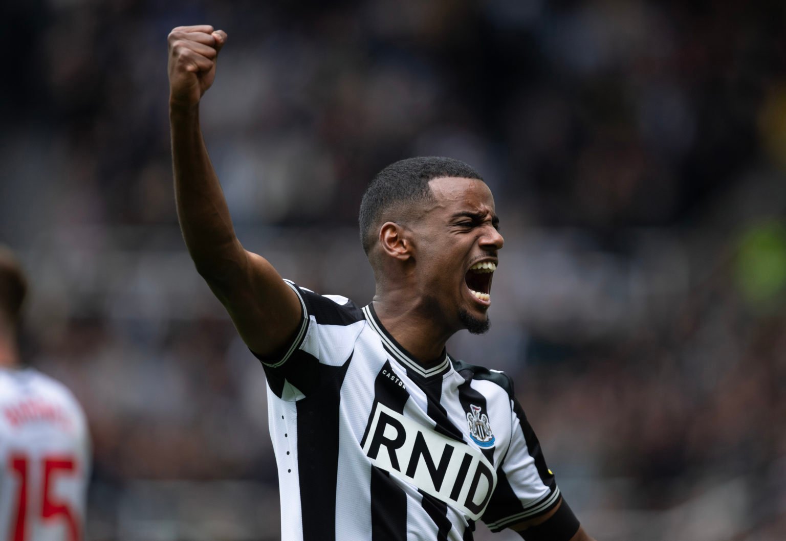 Alexander Isak of Newcastle United celebrates scoring his team's third goal during the Premier League match between Newcastle United and Tottenham ...