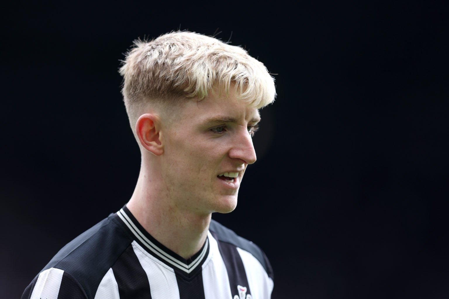 Anthony Gordon of Newcastle United looks on during the Premier League match between Newcastle United and Tottenham Hotspur at St. James Park on Apr...