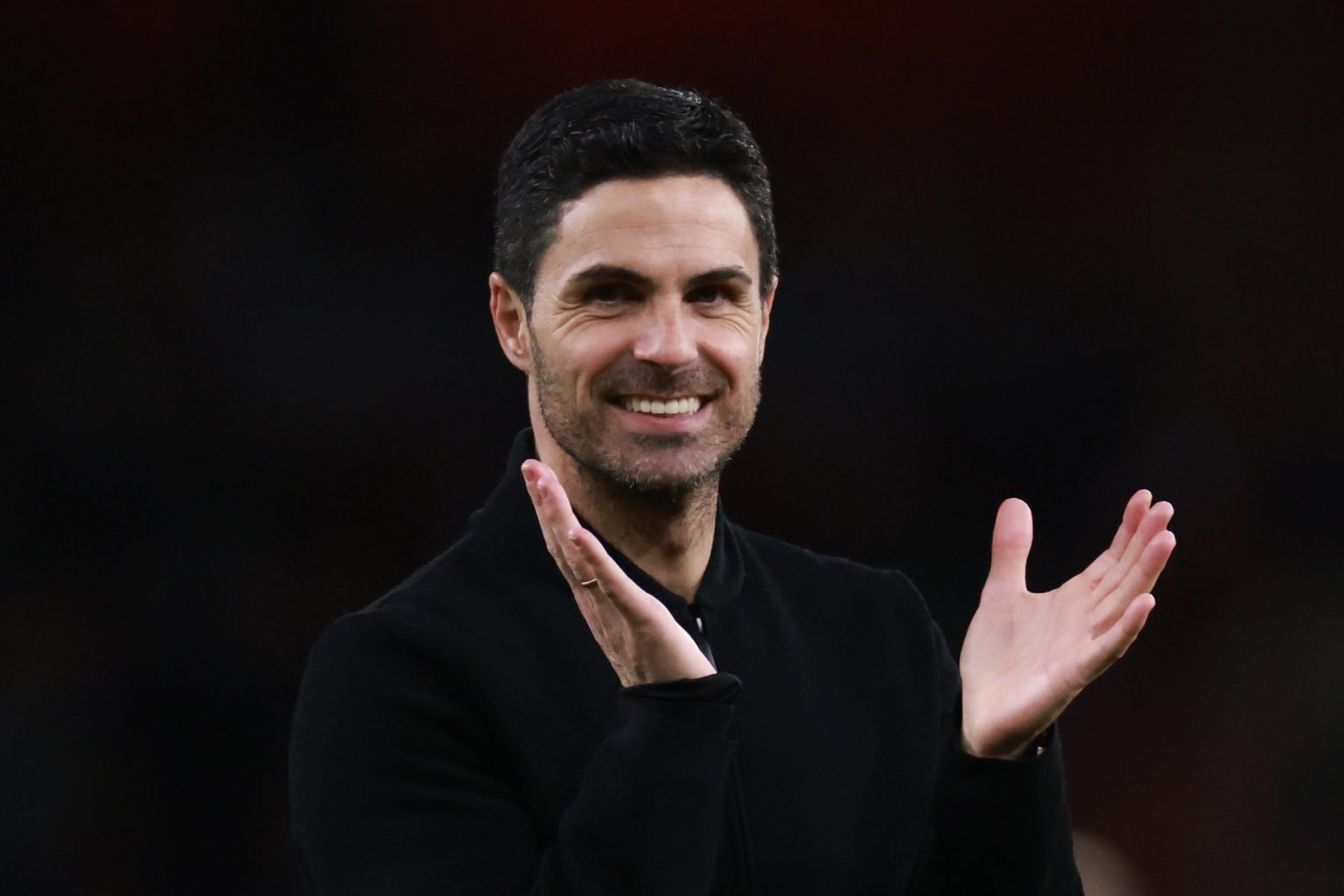 Mikel Arteta, Head Coach of Arsenal celebrates after the Premier League match between Arsenal FC and Chelsea FC at Emirates Stadium on April 23, 20...