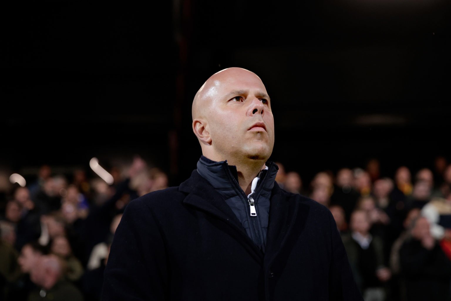 Coach Arne Slot of Feyenoord  during the Dutch Eredivisie  match between Go Ahead Eagles v Feyenoord at the De Adelaarshorst on April 25, 2024 in D...