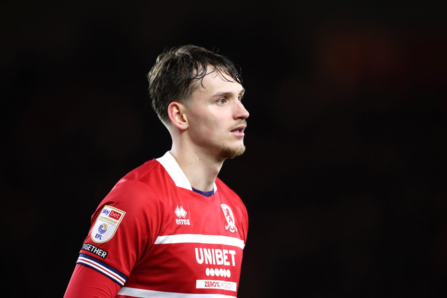 Rav van den Berg of Middlesbrough looks on during the Sky Bet Championship match between Middlesbrough and Leeds United at Riverside Stadium on Apr...