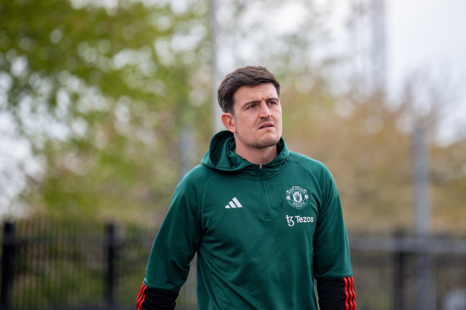 Harry Maguire of Manchester United arrives prior to the Premier League match between Manchester United and Burnley FC at Old Trafford on April 27, ...