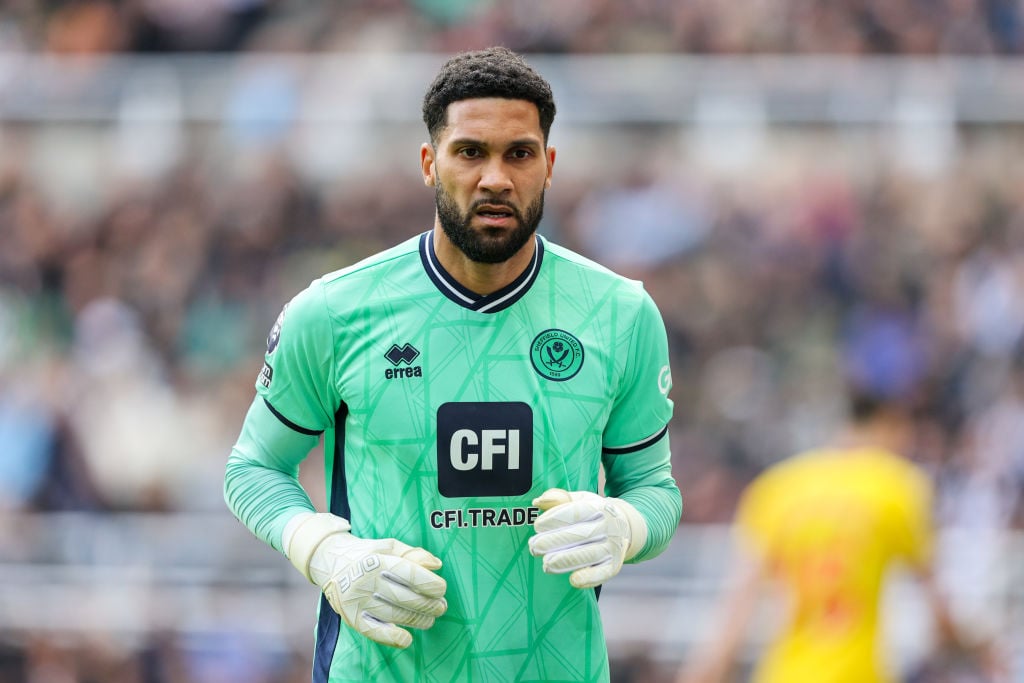 Sheffield United's Wes Foderingham in action during the Premier League match between Newcastle United and Sheffield United at St. James Park on Apr...