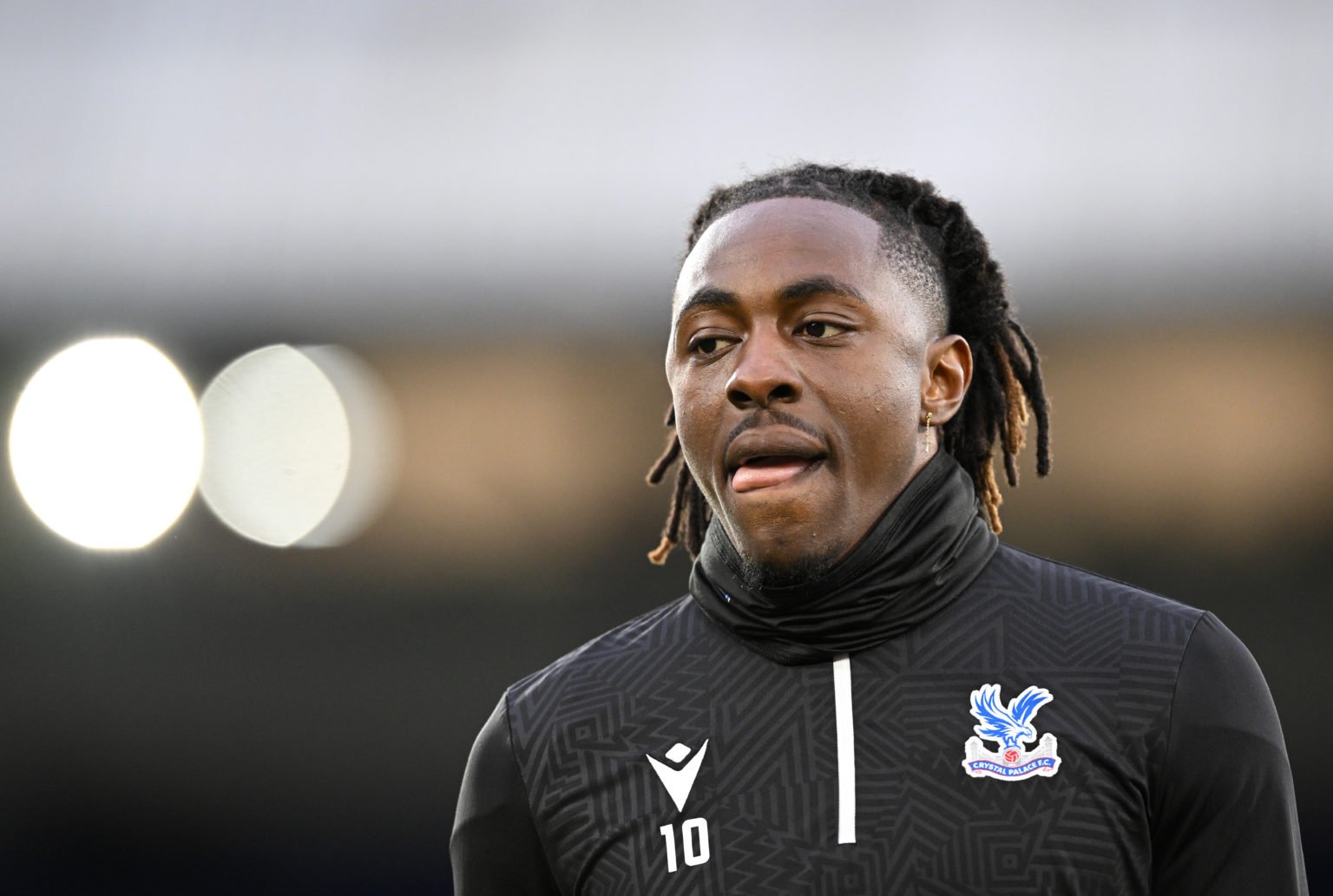 Eberechi Eze of Crystal Palace looks on as he warms up prior to the Premier League match between Crystal Palace and Newcastle United at Selhurst Pa...