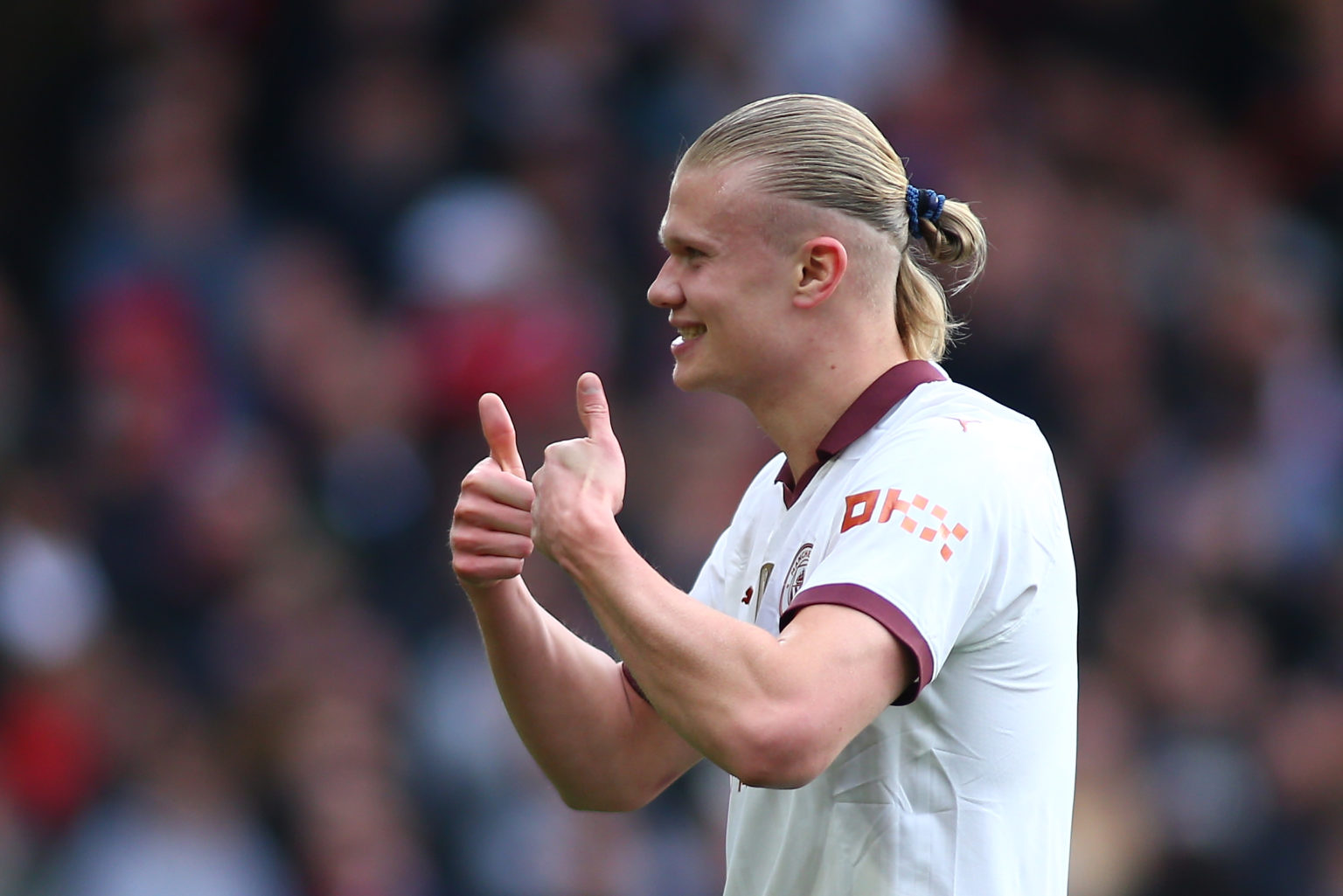 Erling Haaland of Manchester City celebrates after scoring a goal to make it 0-2 during the Premier League match between Nottingham Forest and Manc...