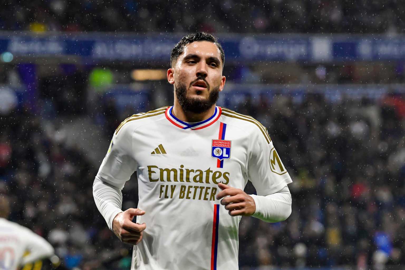 Rayan Cherki of Lyon runs in the field during the Ligue 1 Uber Eats match between Olympique Lyonnais and AS Monaco at Groupama Stadium on April 28,...