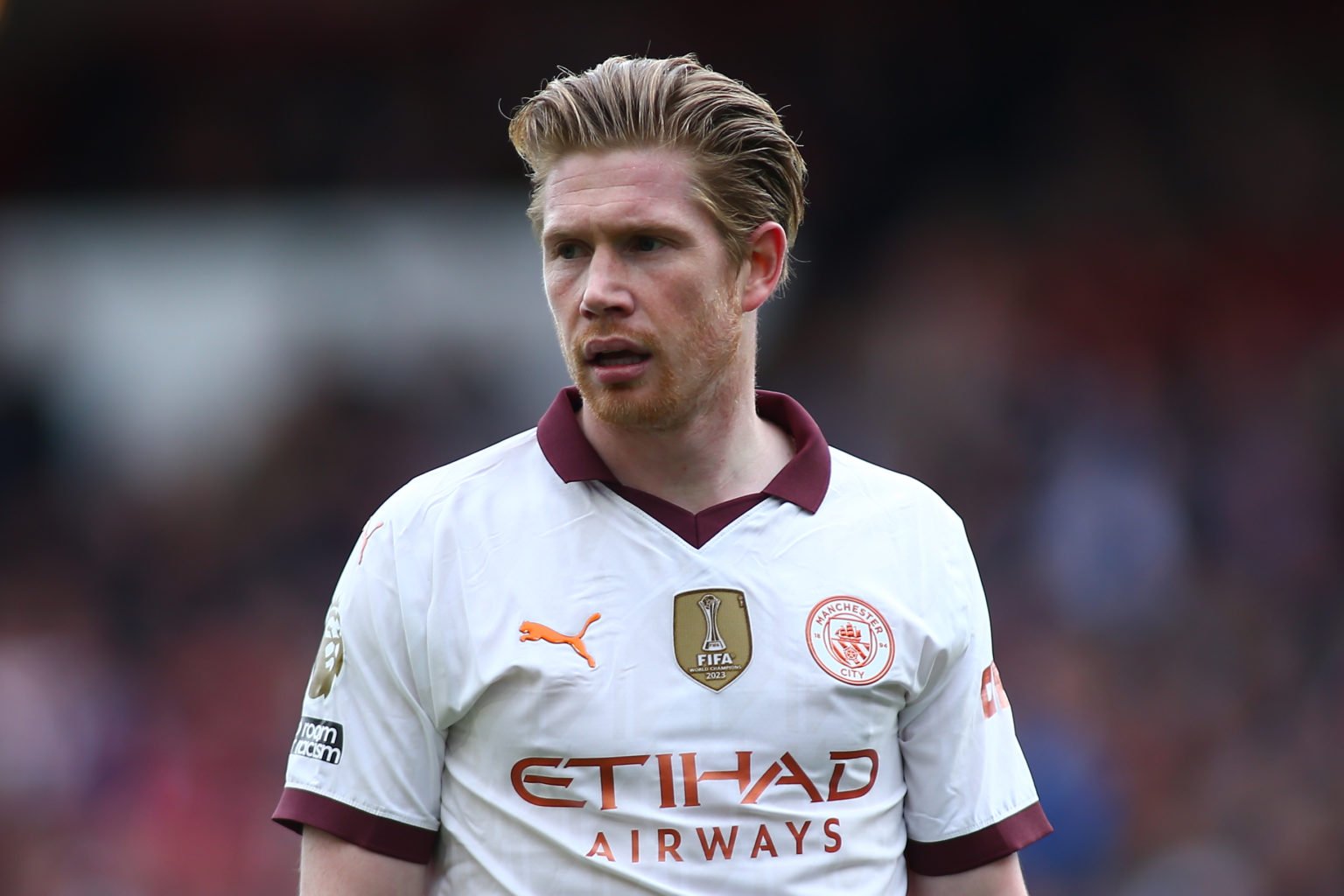 Kevin De Bruyne of Manchester City during the Premier League match between Nottingham Forest and Manchester City at City Ground on April 28, 2024 i...