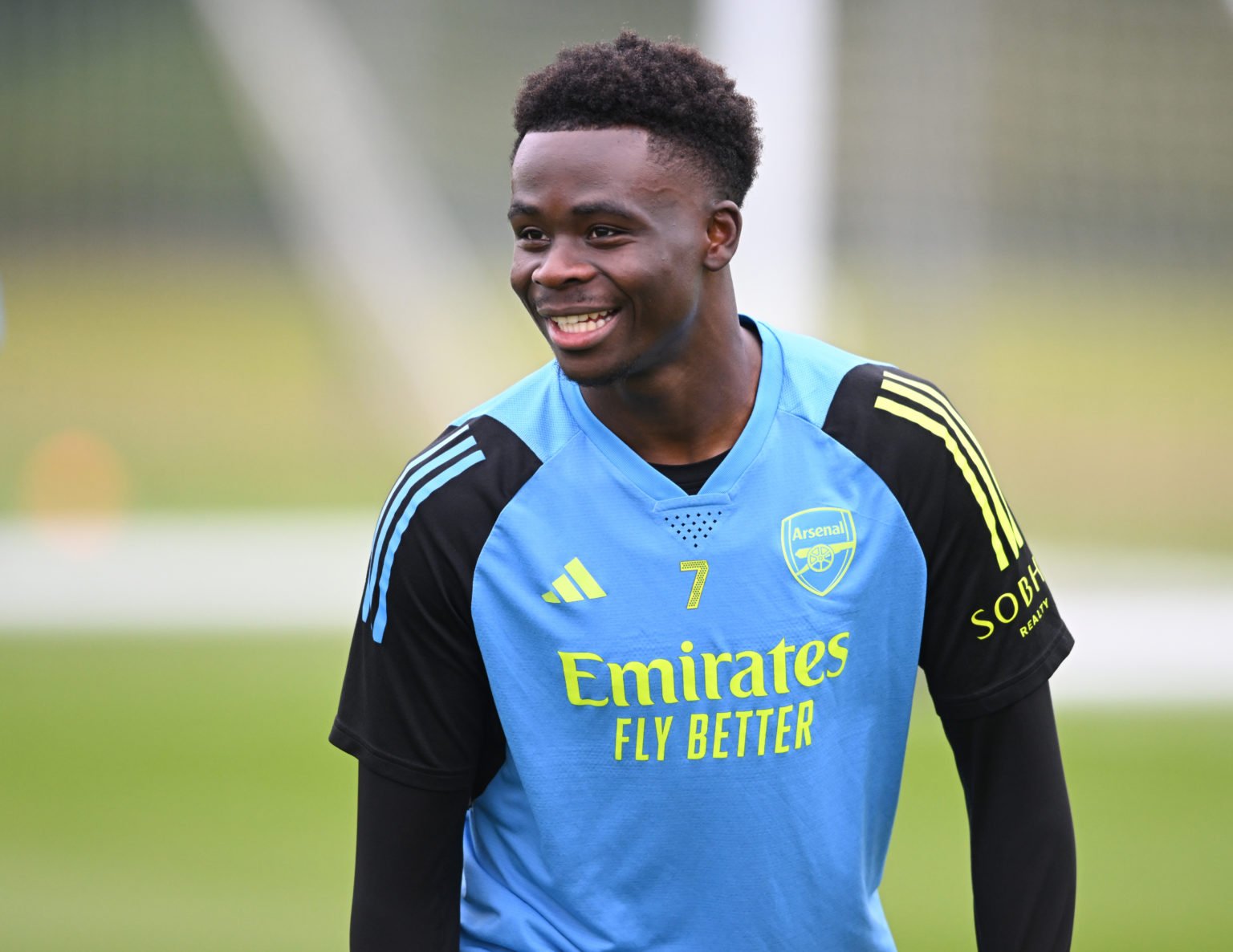 Bukayo Saka of Arsenal during a training session at Sobha Realty Training Centre on April 27, 2024 in London Colney, England.