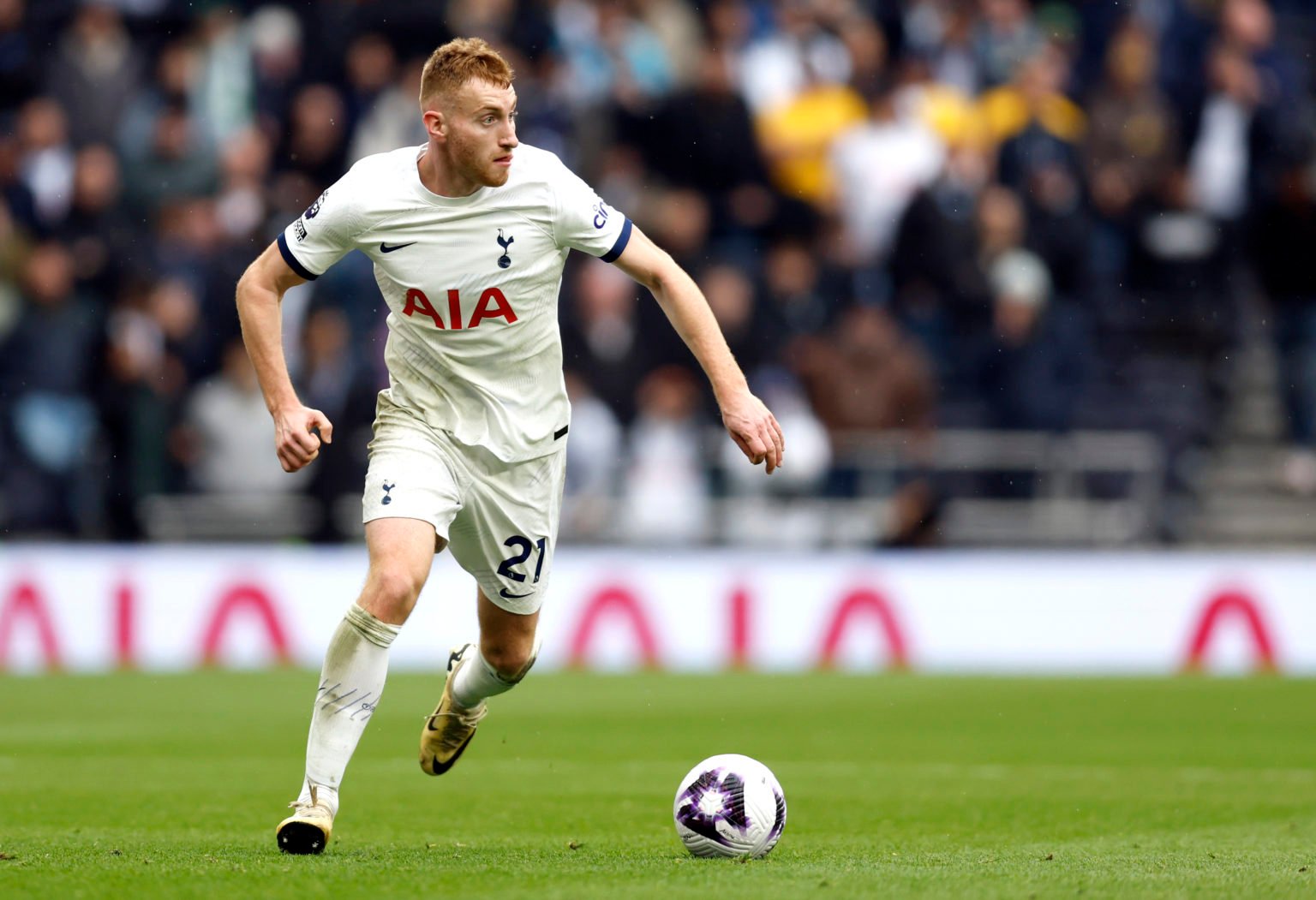 Dejan Kulusevski of Tottenham Hotspur on the ball during the Premier League match between Tottenham Hotspur and Arsenal FC at Tottenham Hotspur Sta...